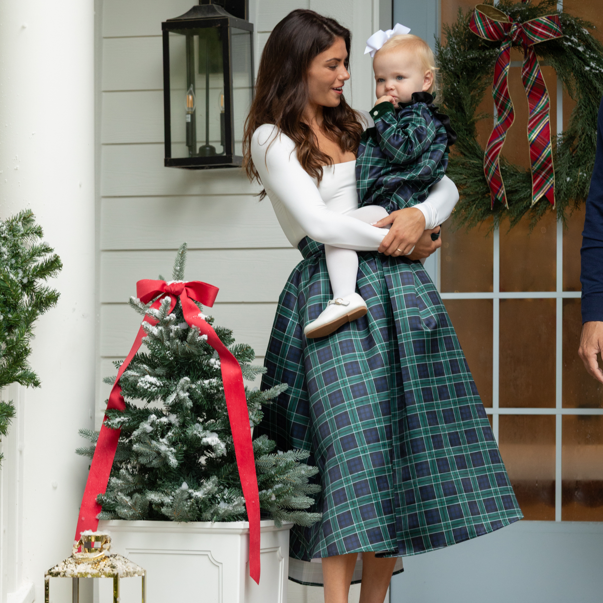 Henry Duvall Audrey Skirt for women in green and navy Newbury Tartan, classic holiday plaid skirt with flattering pleats and timeless silhouette, perfect for festive gatherings and family photos