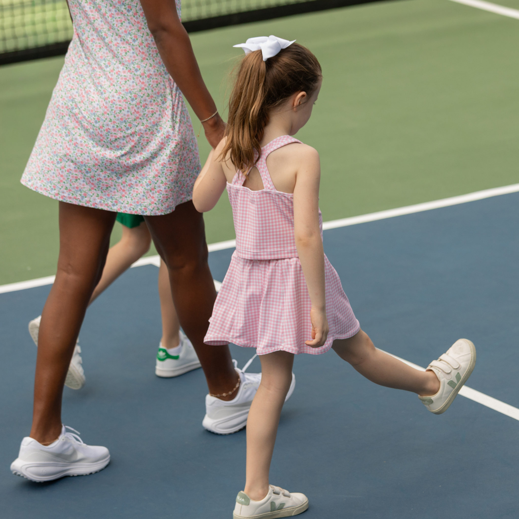 Henry Duvall girls pink gingham athleisure set with scalloped skort and matching sleeveless top, classic preppy active outfit for summer and tennis.