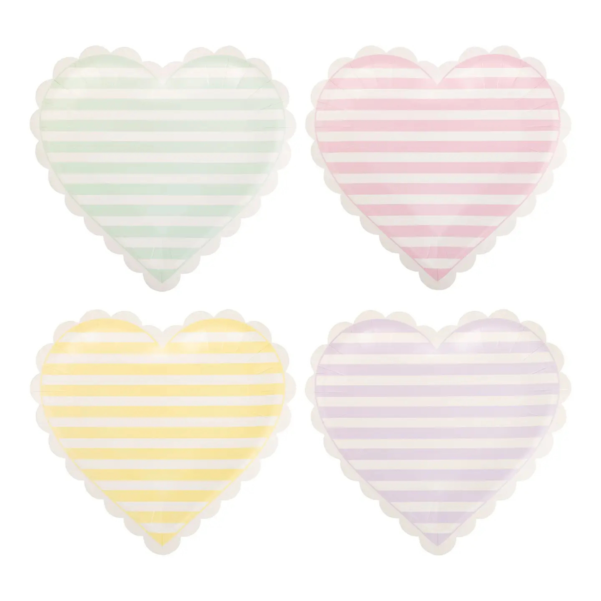Set of 8 striped heart Valentine paper plates in four designs, valentines day decor
