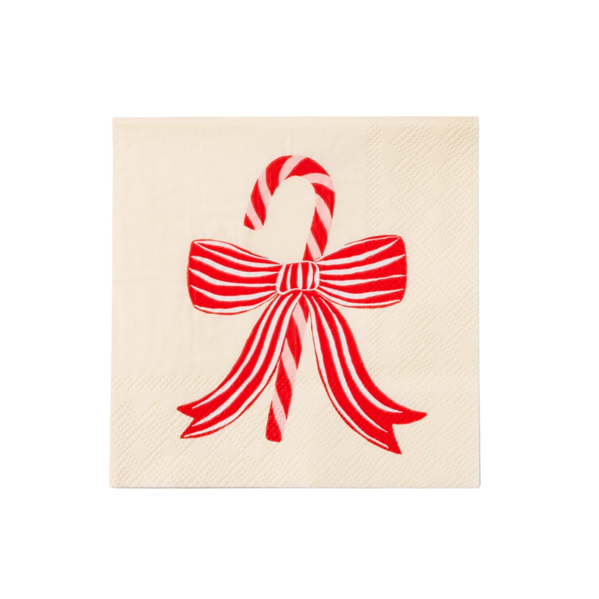 Christmas cocktail napkins with candy cane and red bow design, perfect for holiday entertaining or kids' parties
