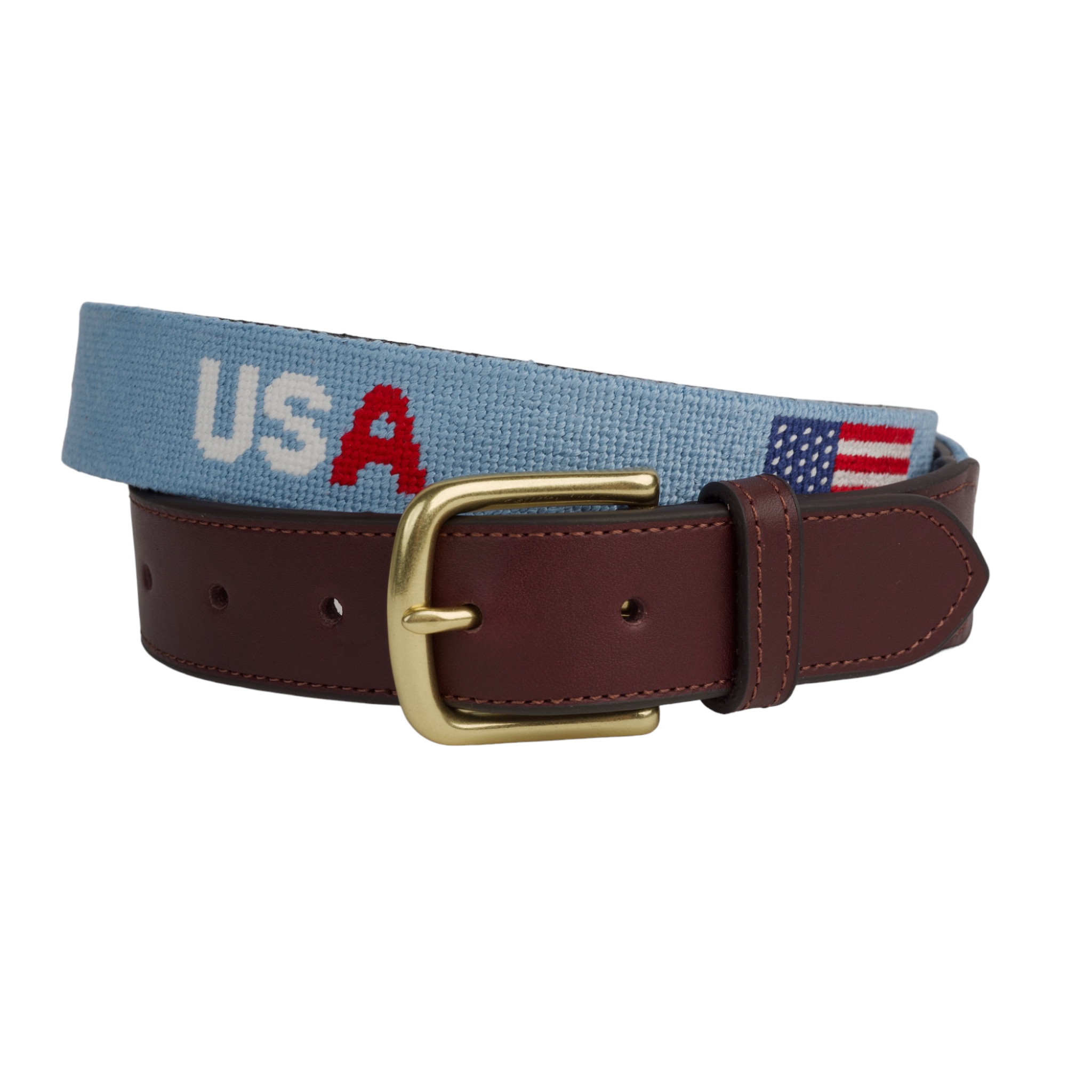 USA Light Blue Needlepoint Belt - Henry Duvall