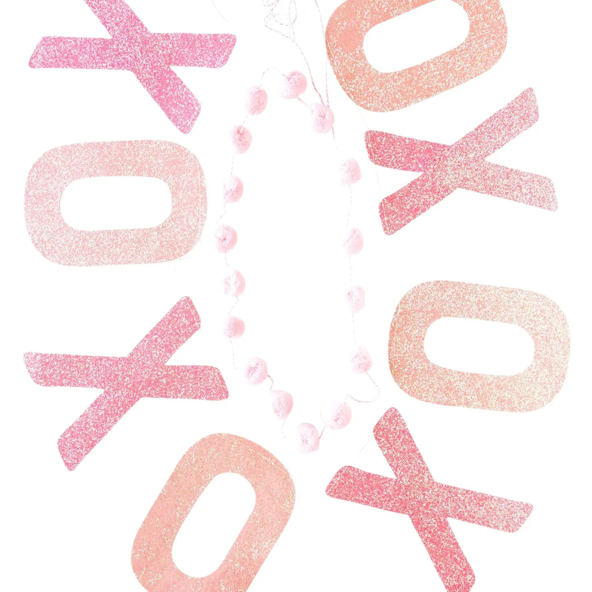 Glitter XOXO banner set with pink pom pom garland; valentines decor