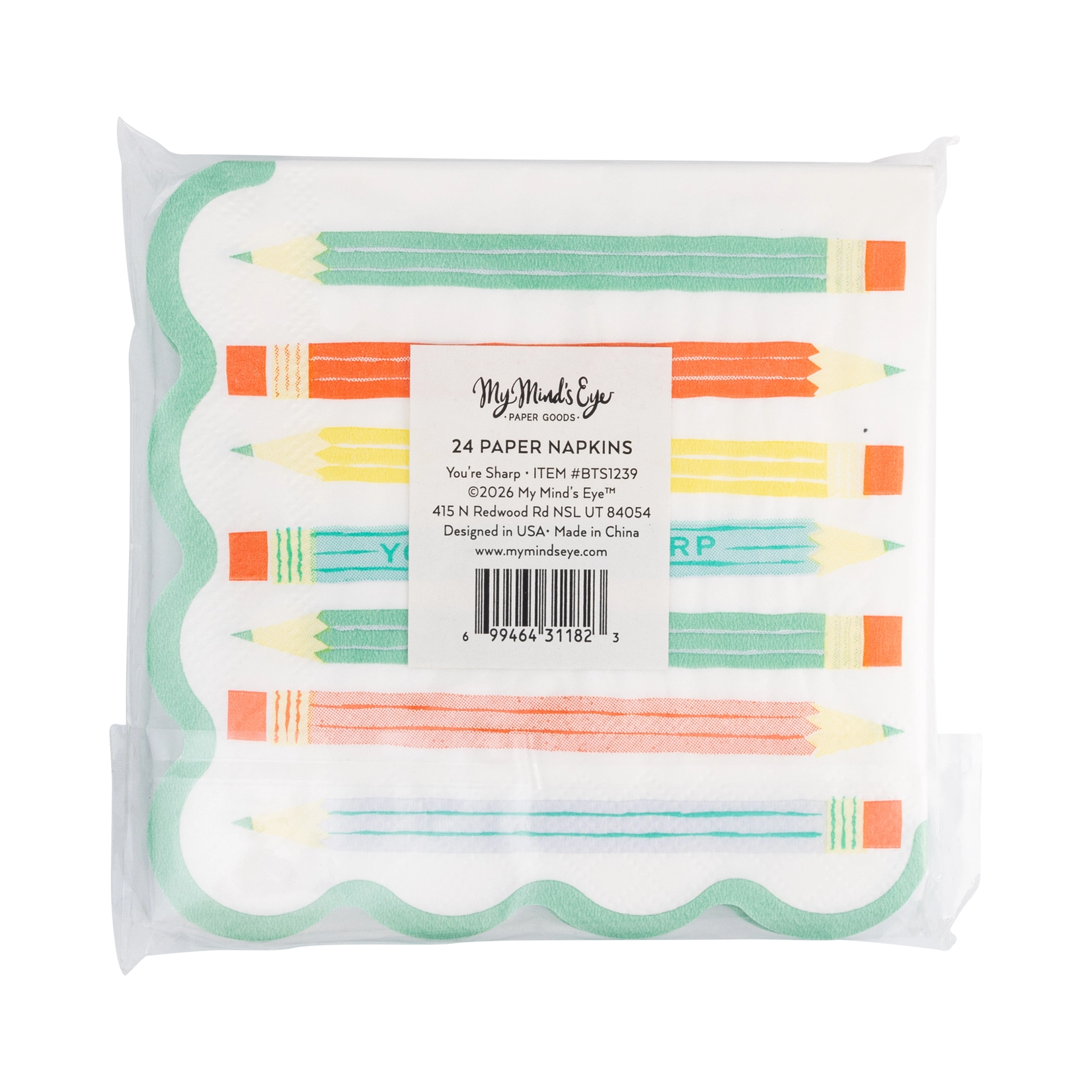 Pack of paper napkins with pencil design on a white background