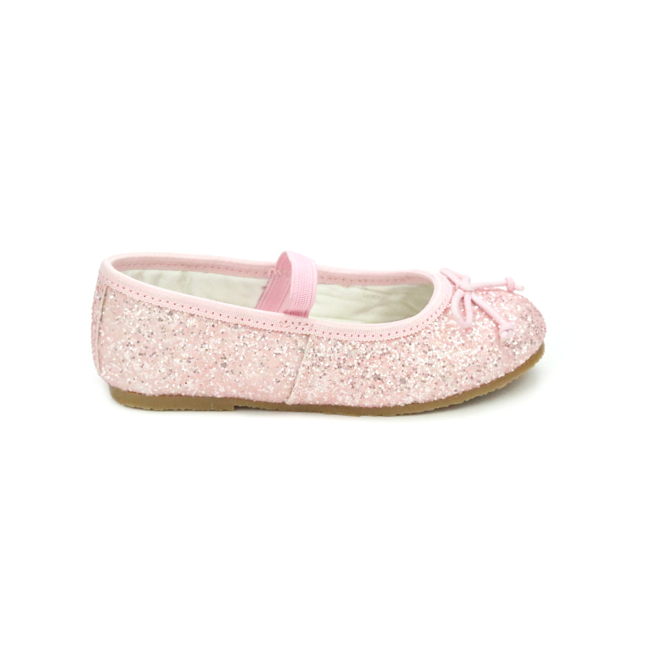 Girls glitter ballet flats by L’Amour with elastic strap and cushioned insole, perfect for parties, holidays, and pairing with Henry Duvall dresses