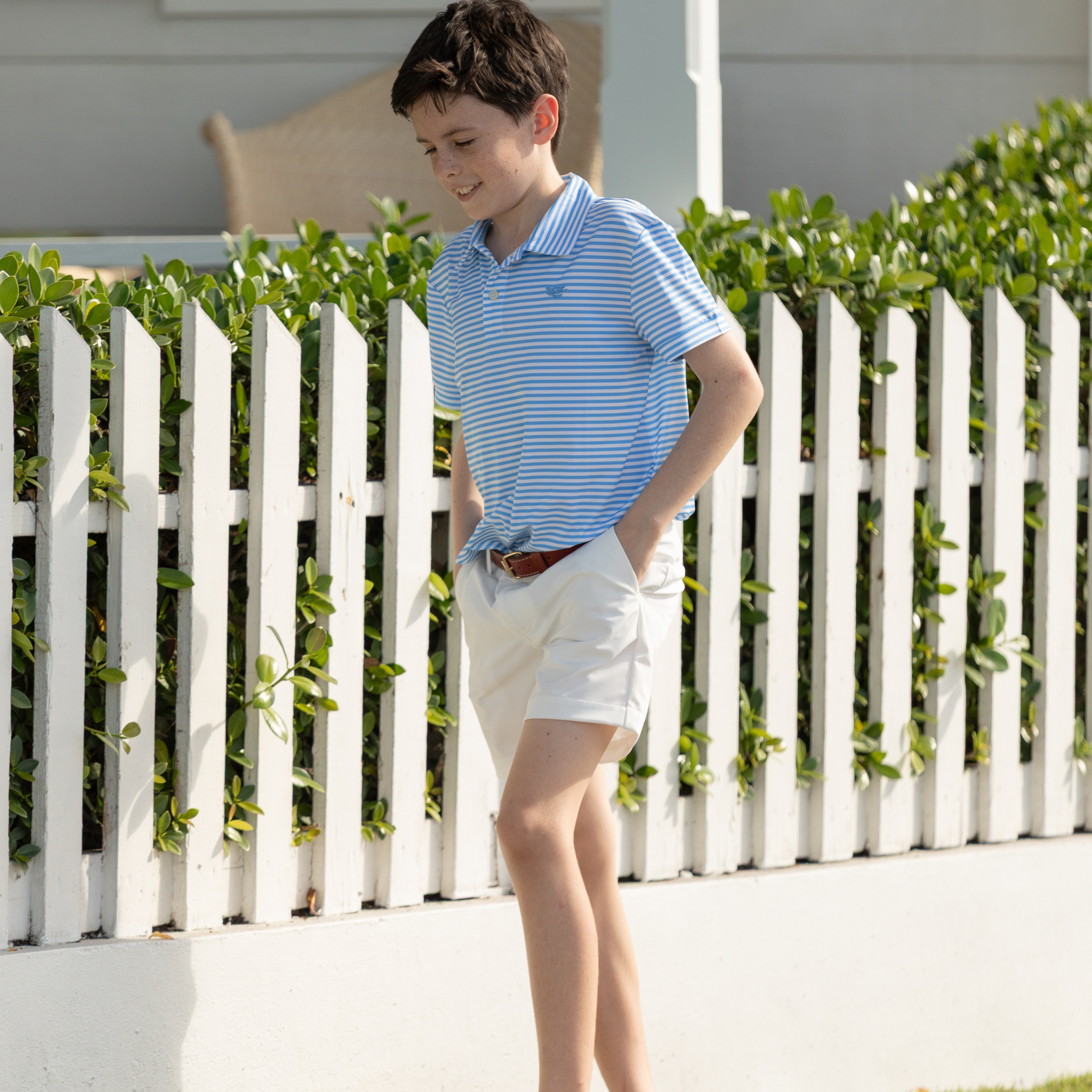 Henry Duvall Match Point Polo for boys in lightweight performance fabric, wrinkle-resistant and stain-resistant classic preppy polo shirt for school and everyday wear.