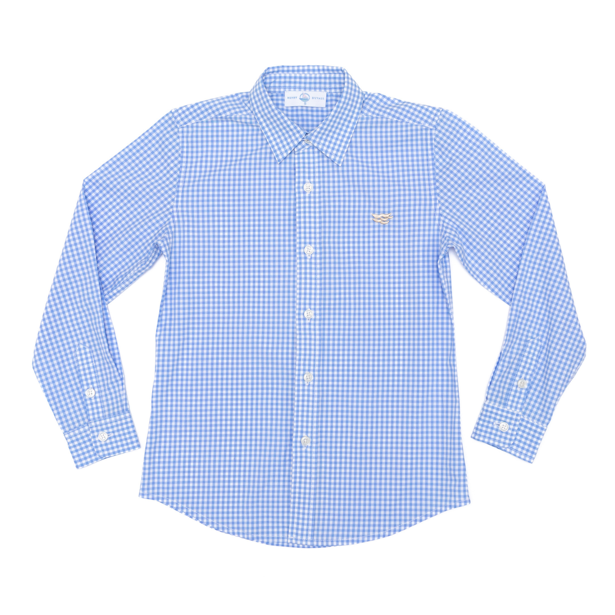 Henry Duvall Bennett Button Down in Charles Street Check blue gingham, classic boys fall dress shirt perfect for pairing with khaki corduroy trousers and coordinating sibling sets