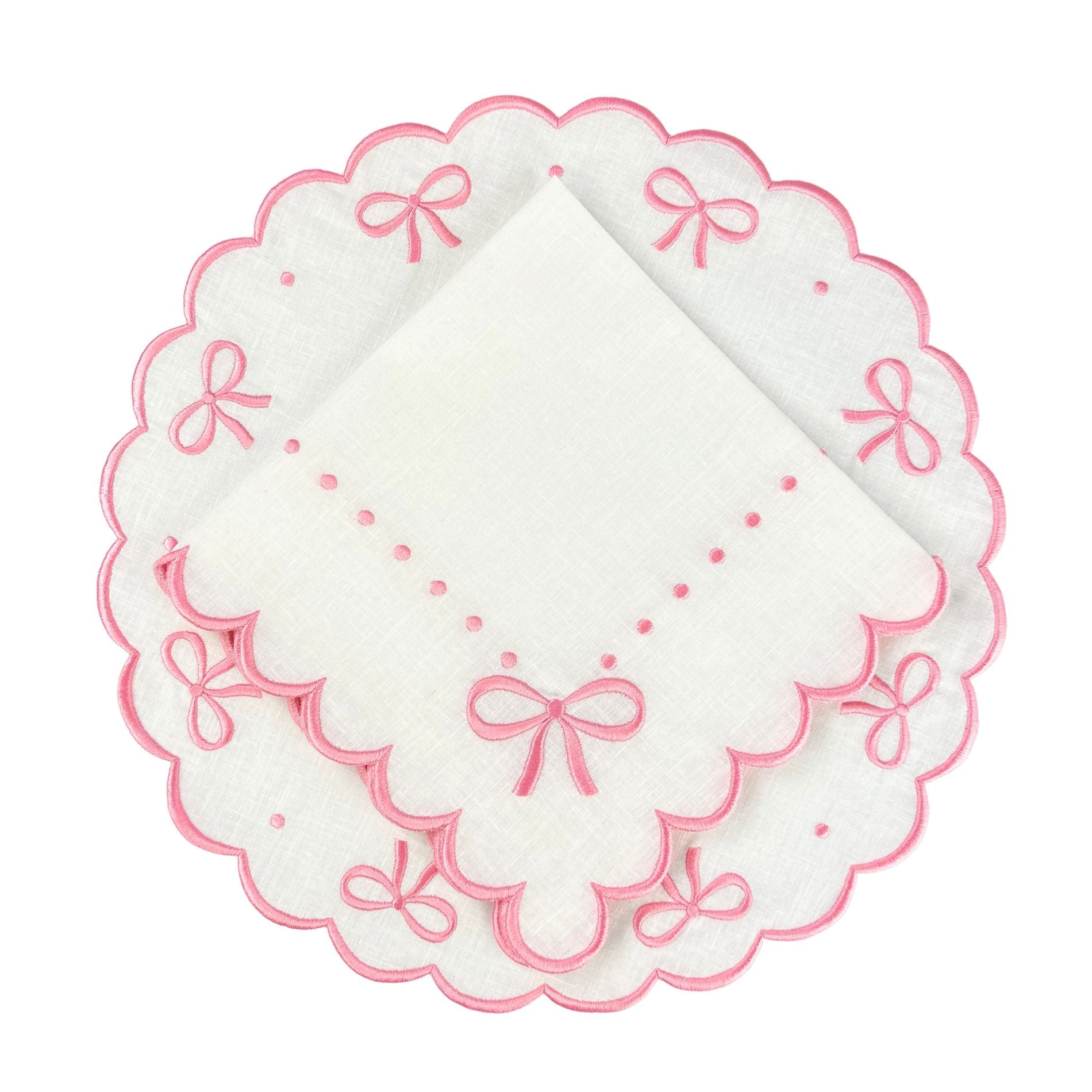 100% Linen - Studio Collection: Juliet Bows Placemats in White/Pink, Set of 4 - Henry Duvall