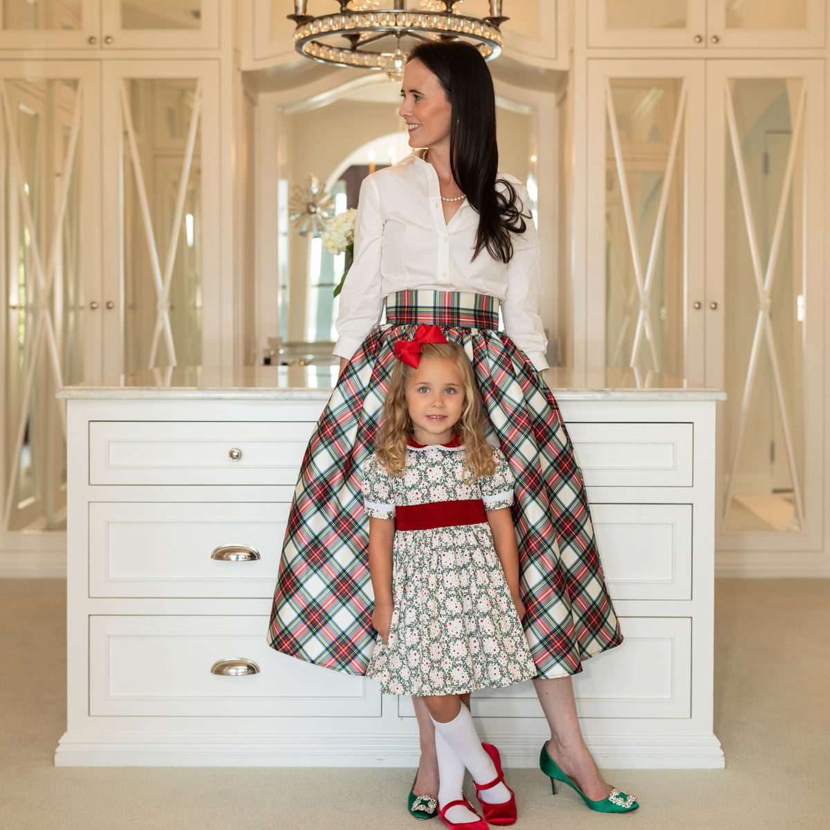 Henry Duvall Audrey Skirt for women in traditional red Townsend Tartan, classic holiday plaid skirt with flattering pleats and timeless silhouette, perfect for festive gatherings and family photos