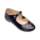 Elephantito navy patent leather Mary Jane with cut-out detail and adjustable strap, classic girls’ dress shoe for fall outfits, school events, and special occasions at Henry Duvall
