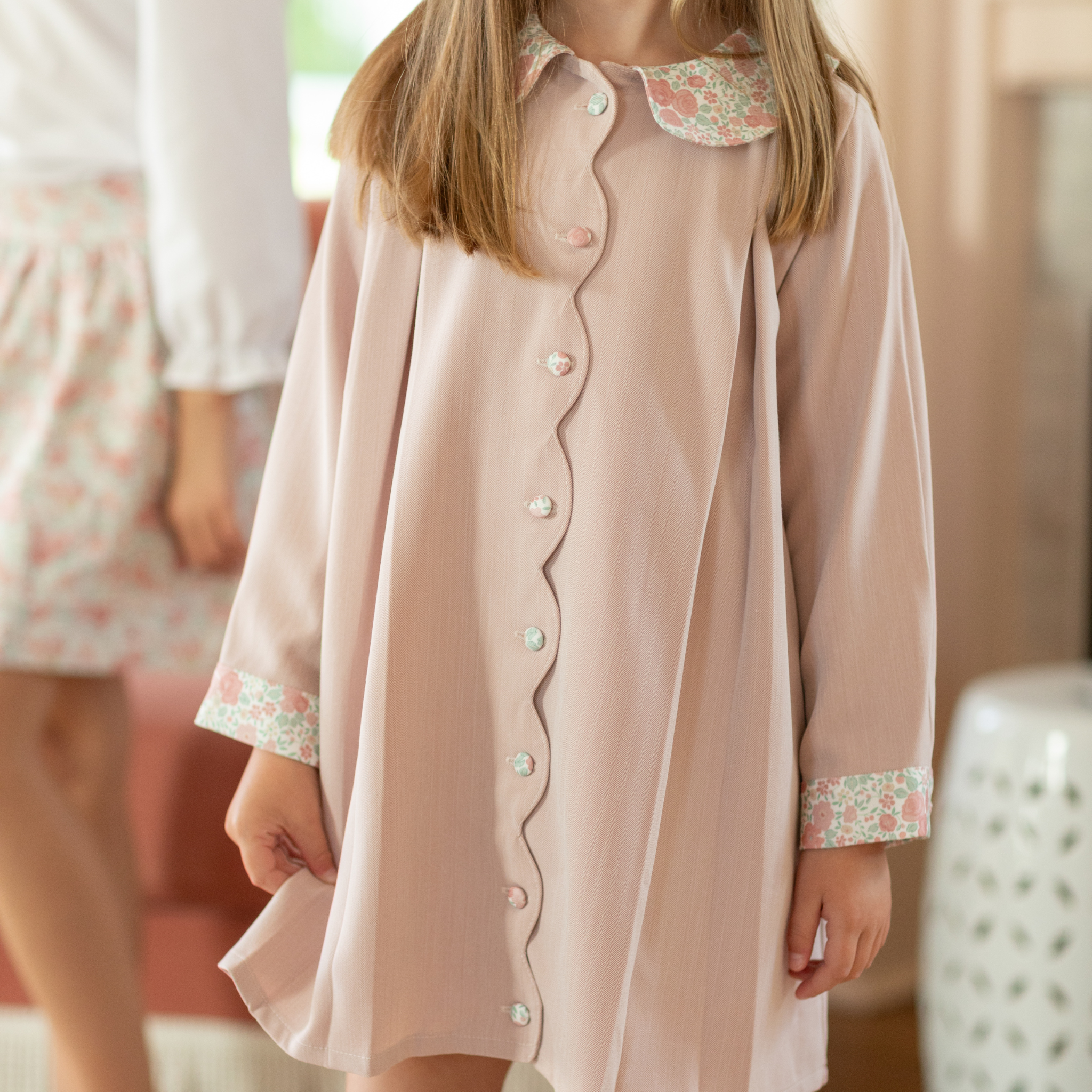 Henry Duvall Pippa Dress for girls in Parker Pink Herringbone, classic rose pink fall dress inspired by English heritage, perfect sibling set style for portraits and special occasions