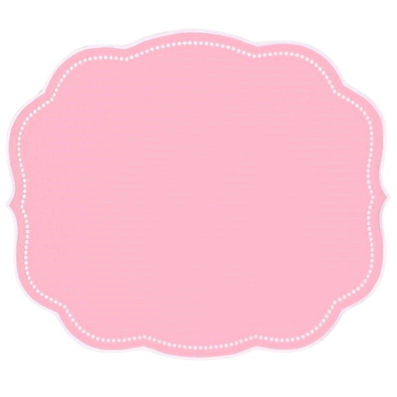Pink placemat with scalloped edge on a white background