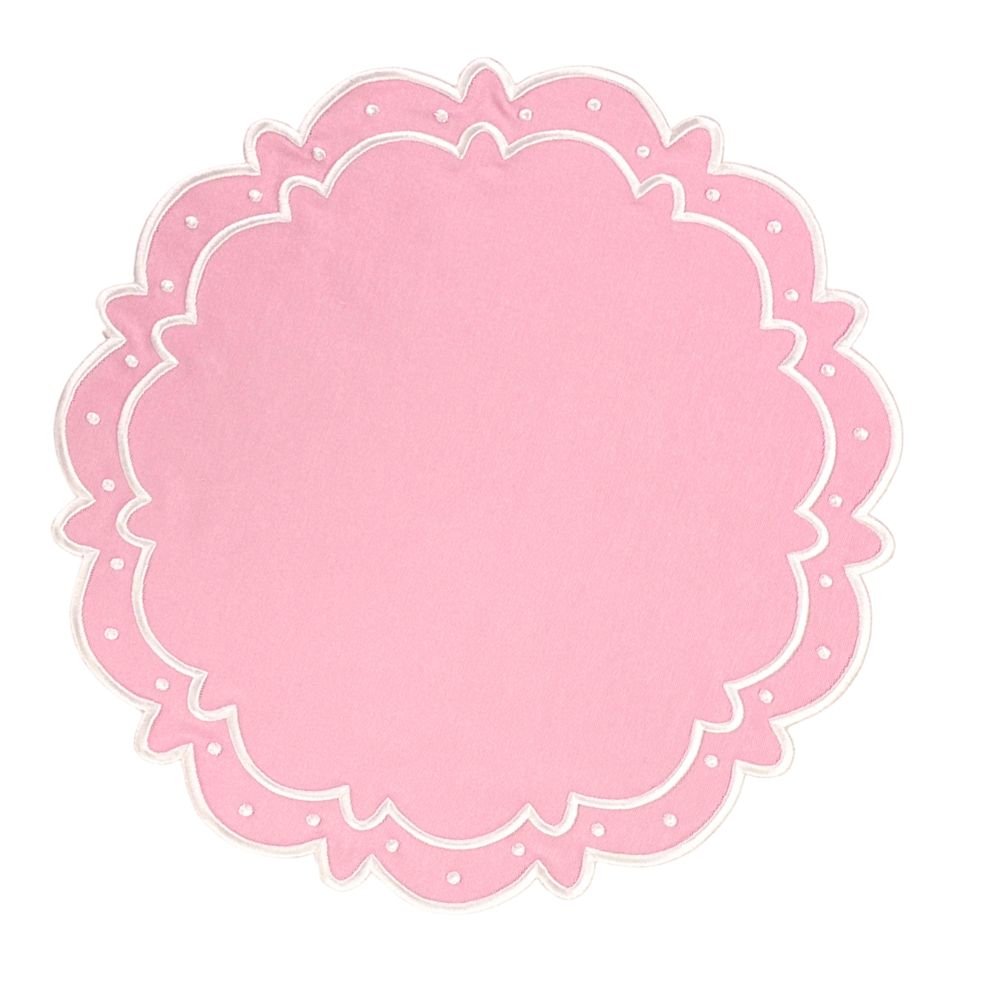 Pink decorative oval with white dots on a white background