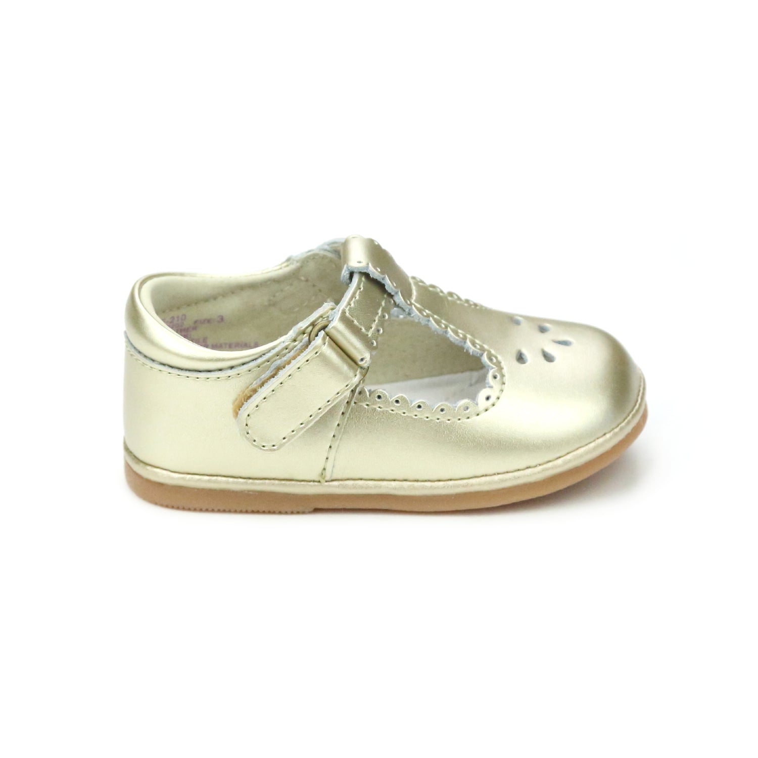 L’Amour Angel Dottie scalloped T-strap baby Mary Jane shoes in soft leather, perfect for early walkers and coordinating with Henry Duvall infant girl outfits