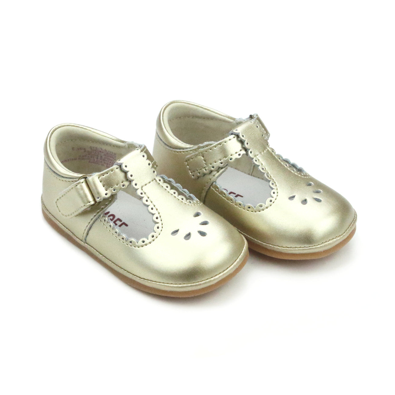 L’Amour Angel Dottie scalloped T-strap baby Mary Jane shoes in soft leather, perfect for early walkers and coordinating with Henry Duvall infant girl outfits