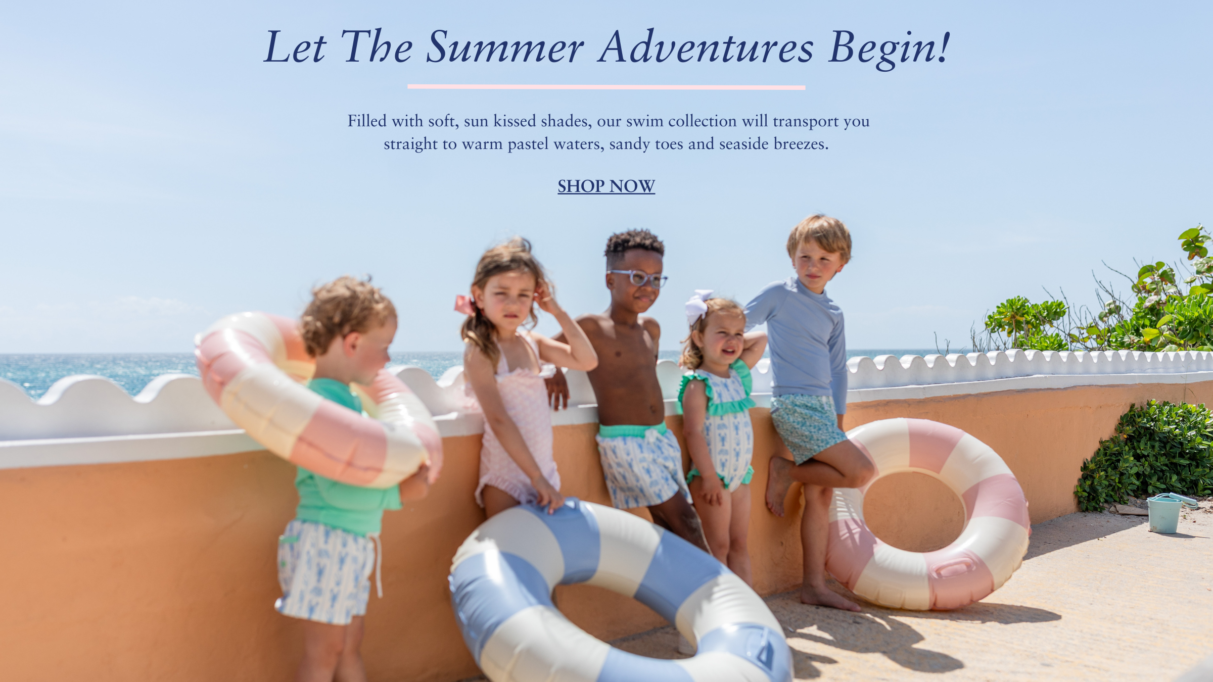 Let The Summer Adventures Begin |  Filled with soft, sun kissed shades, our swim collection will transport you straight to warm pastel waters, sandy toes and seaside breezes.