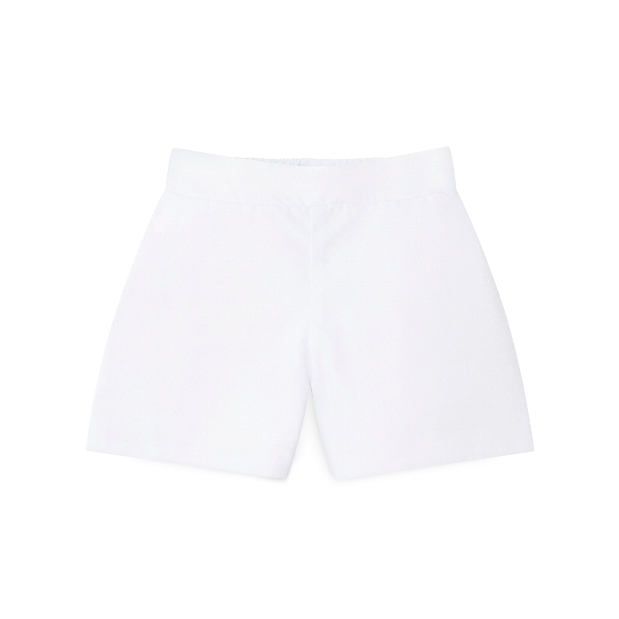Boys’ white spring dress shorts in crisp cotton with flat front and elastic back waistband, by Henry Duvall – versatile for Easter, portraits, and warm-weather occasions.