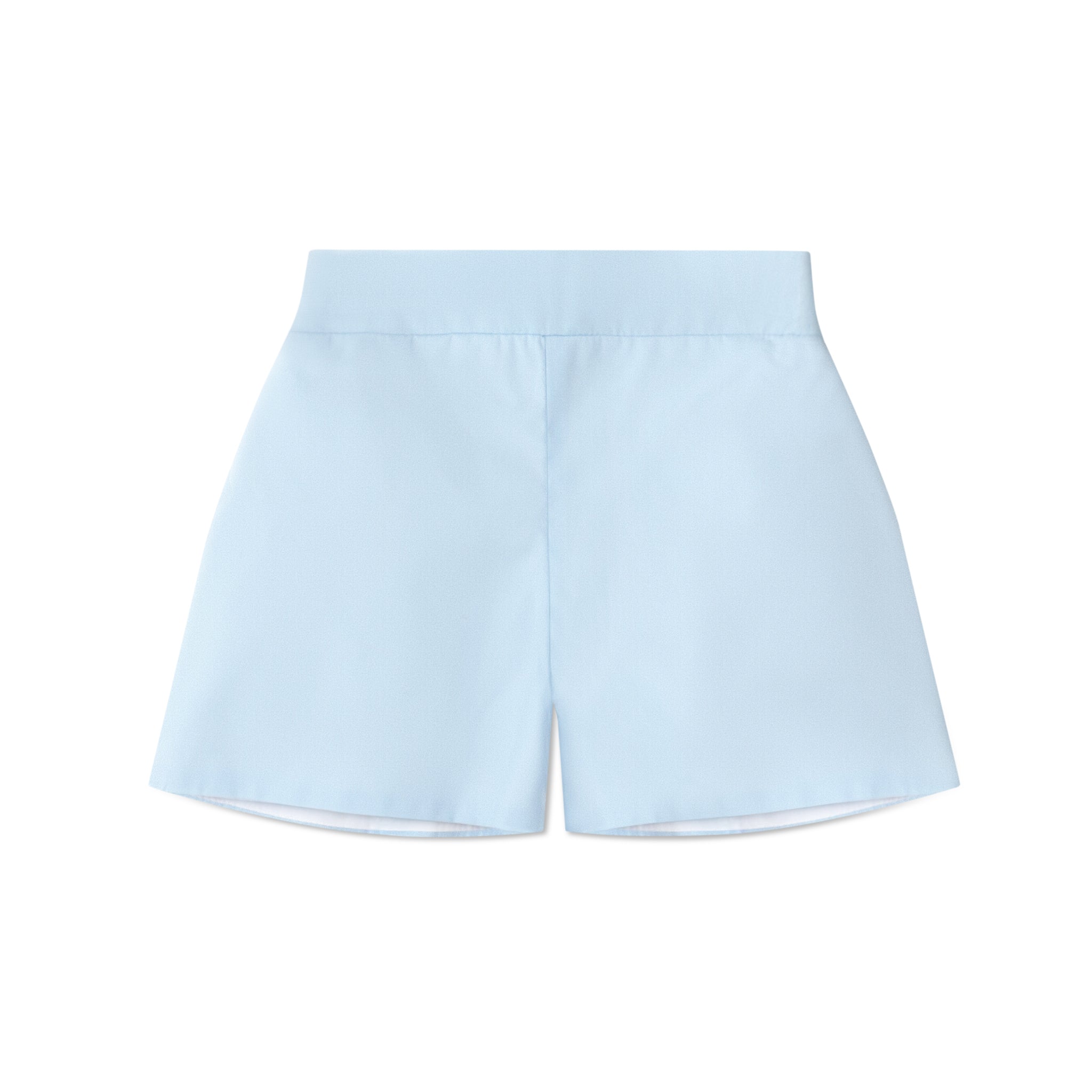 Boys’ light blue spring dress shorts in crisp cotton with flat front and elastic back waistband, by Henry Duvall – versatile for Easter, portraits, and warm-weather occasions.