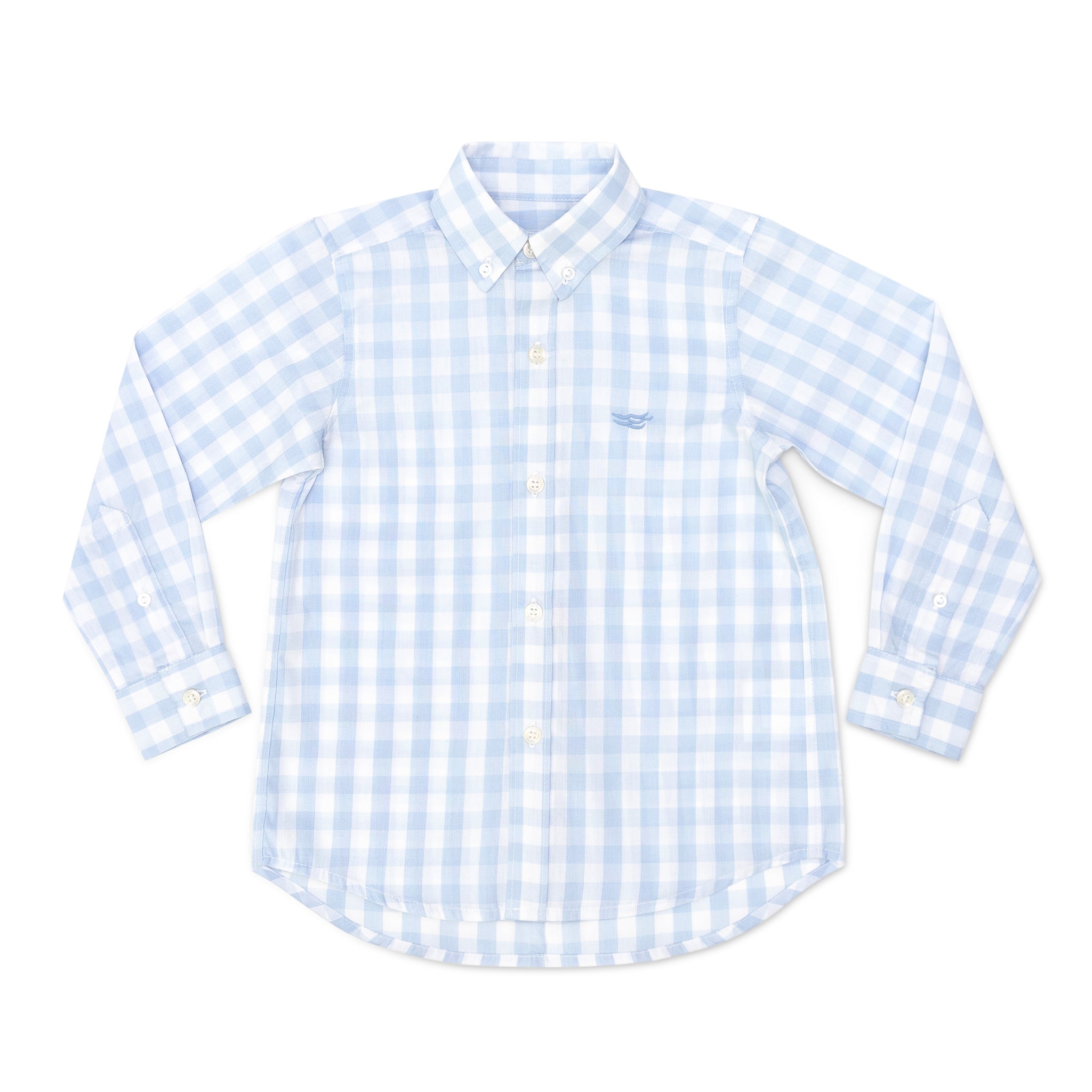 Henry Duvall blue gingham Bennett button down shirt in soft cotton, classic preppy boys spring wardrobe staple for Easter and sibling matching