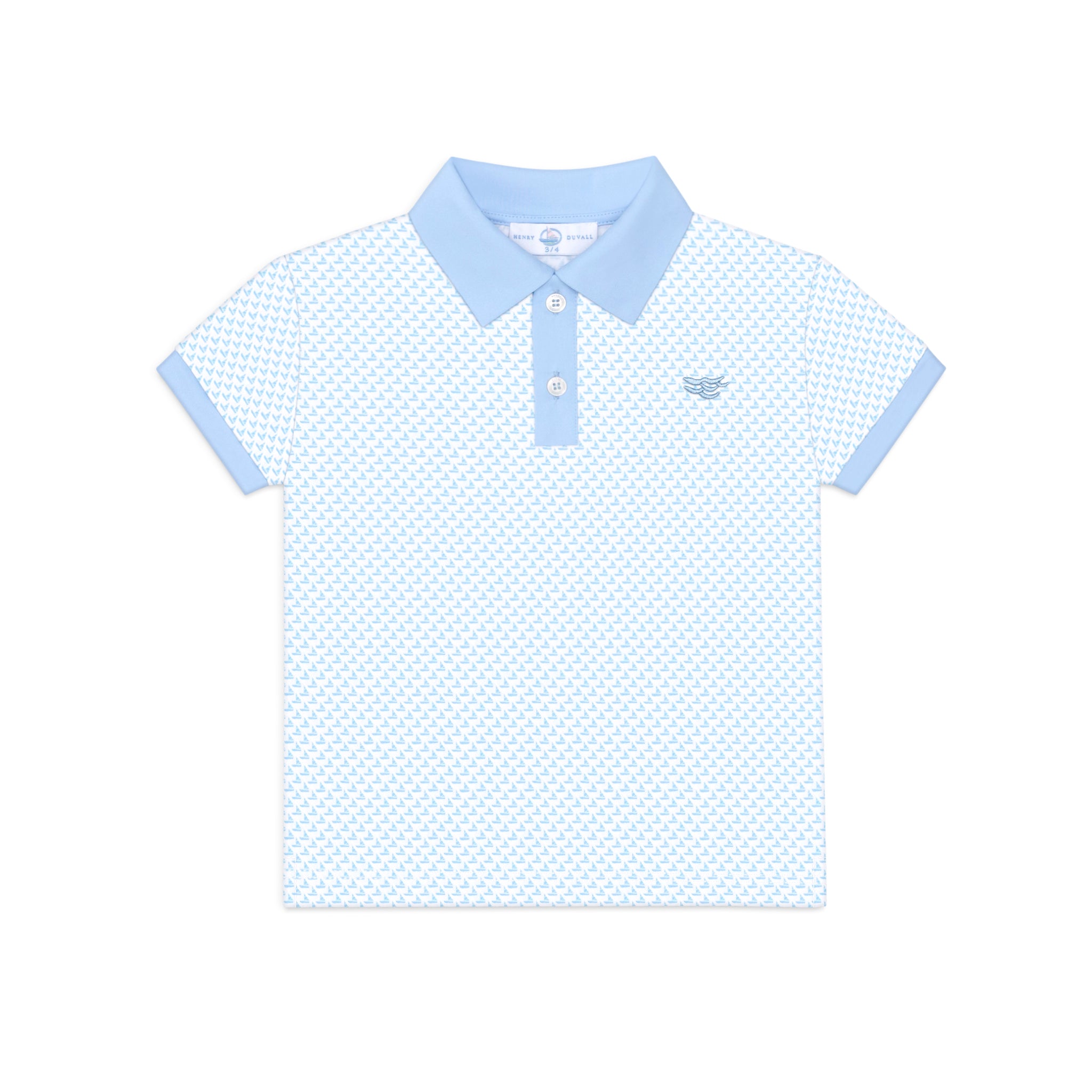 Light blue polo shirt with a subtle pattern on a white background