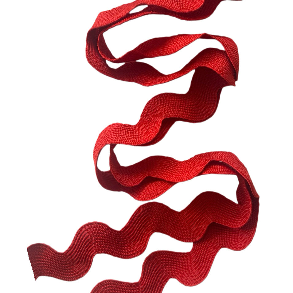 Red ribbons in a wavy pattern on a white background