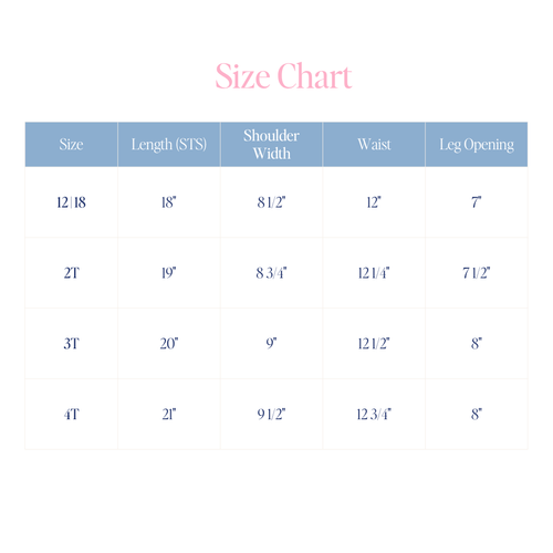 Jennings Jon Jon with Back to School Embroidery size chart