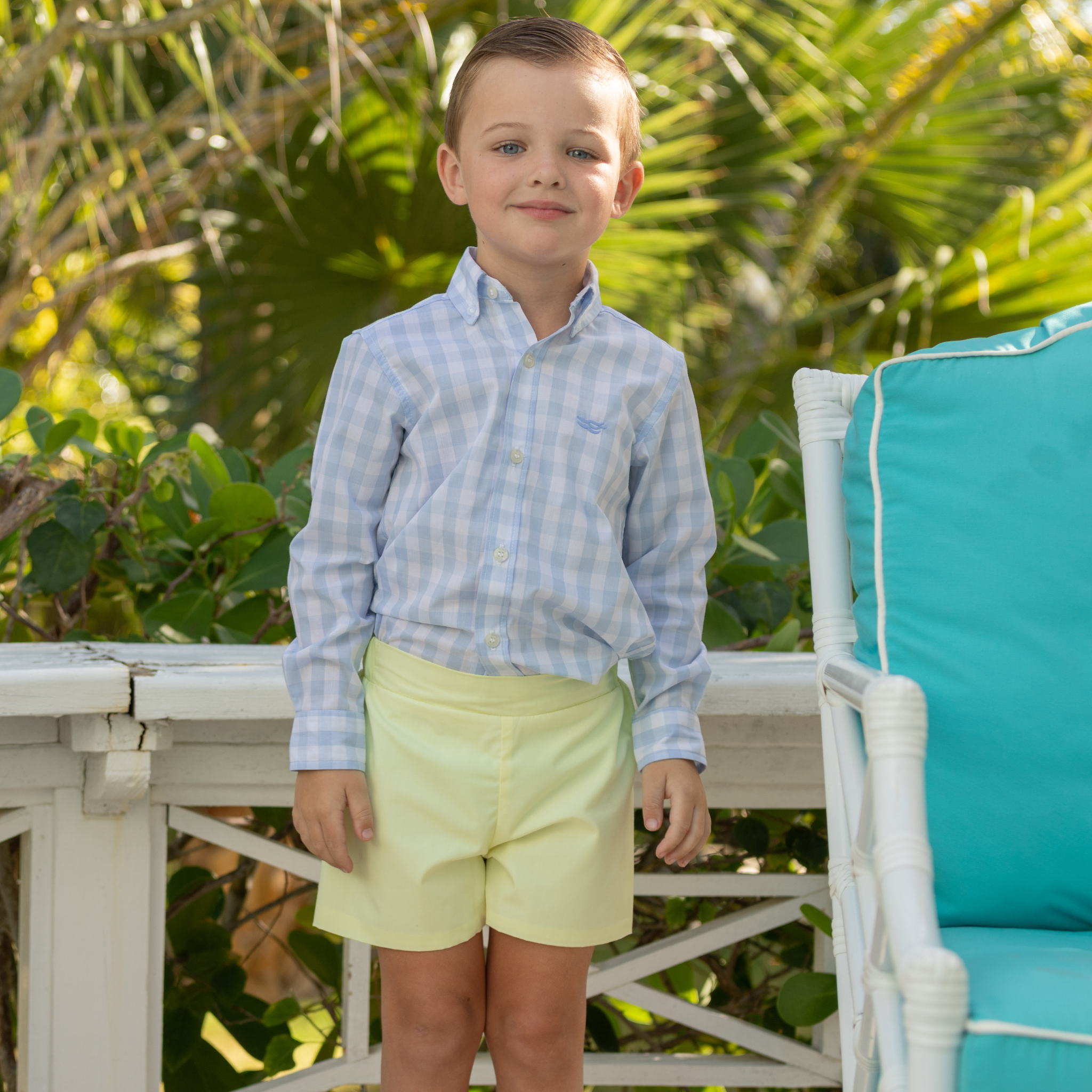 Henry Duvall blue gingham Bennett button down shirt in soft cotton, classic preppy boys spring wardrobe staple for Easter and sibling matching