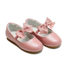 L’Amour Pauline matte leather bow flats for girls with elastic strap, perfect for special occasions, portraits, and pairing with Henry Duvall dresses.