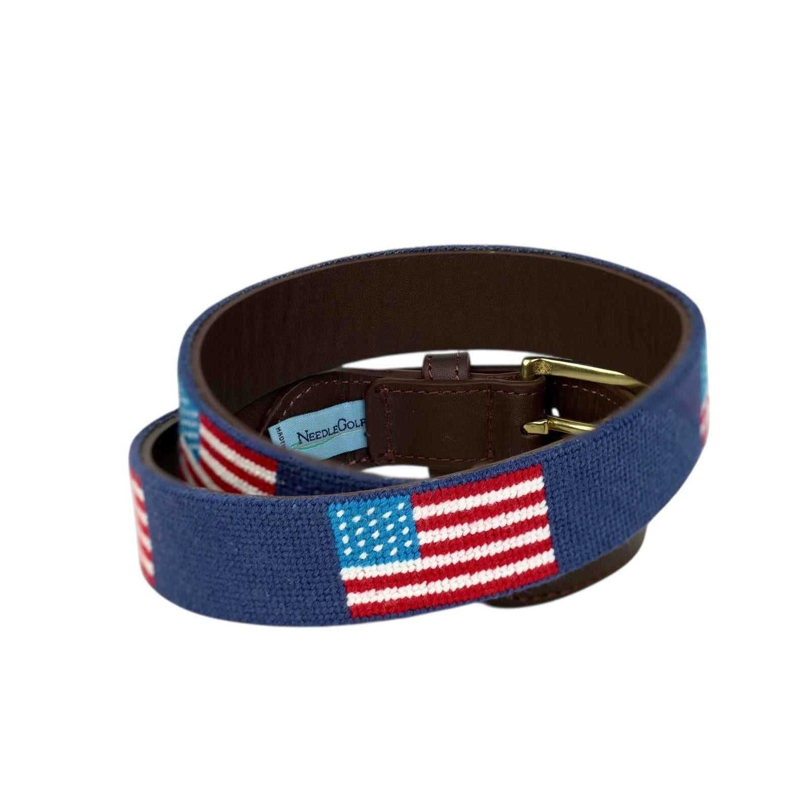 Belt with American flag design on a white background