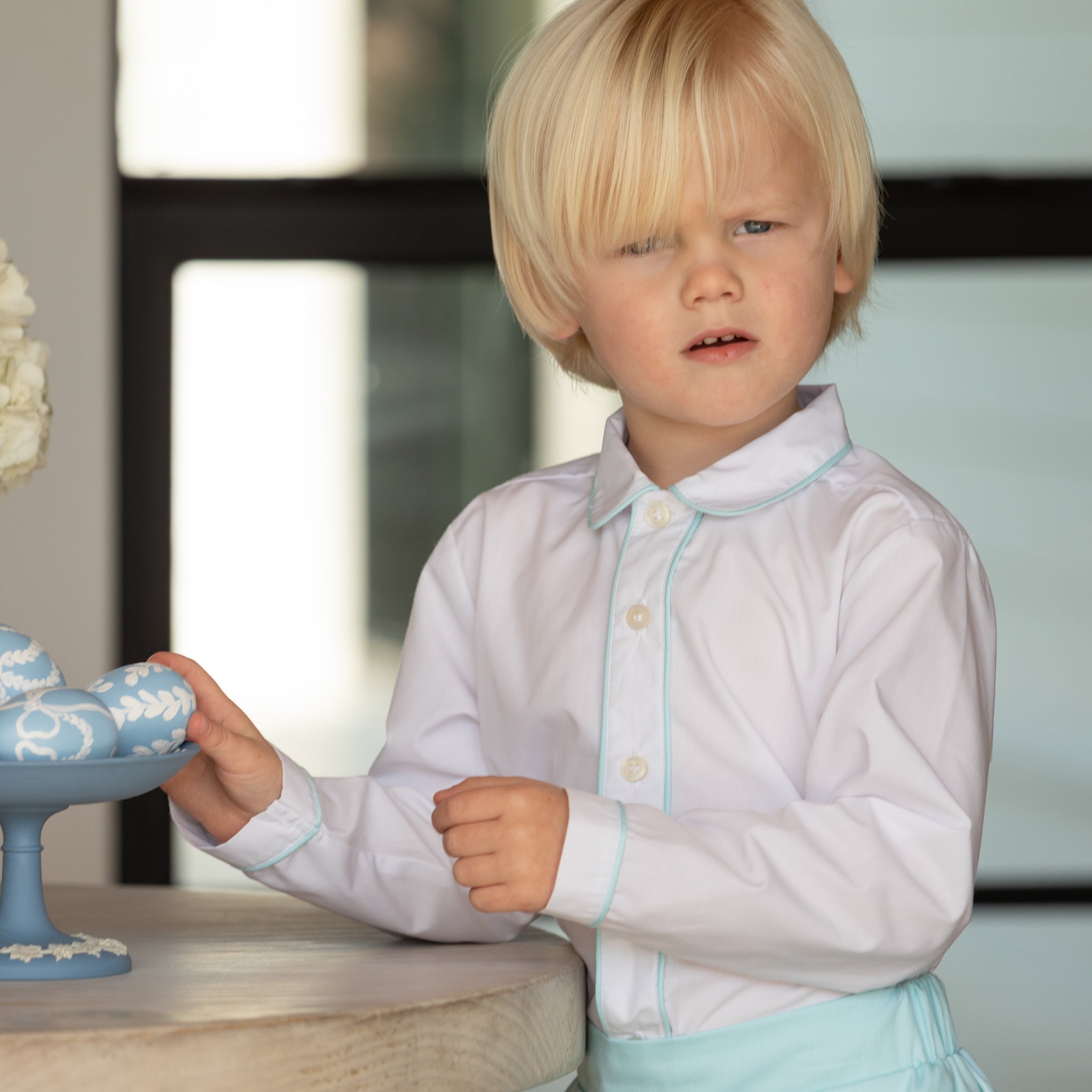 Boy wearing the Henry Duvall Sullivan Shorts Set, a classic boys outfit designed for holidays, family gatherings, and timeless dressing.