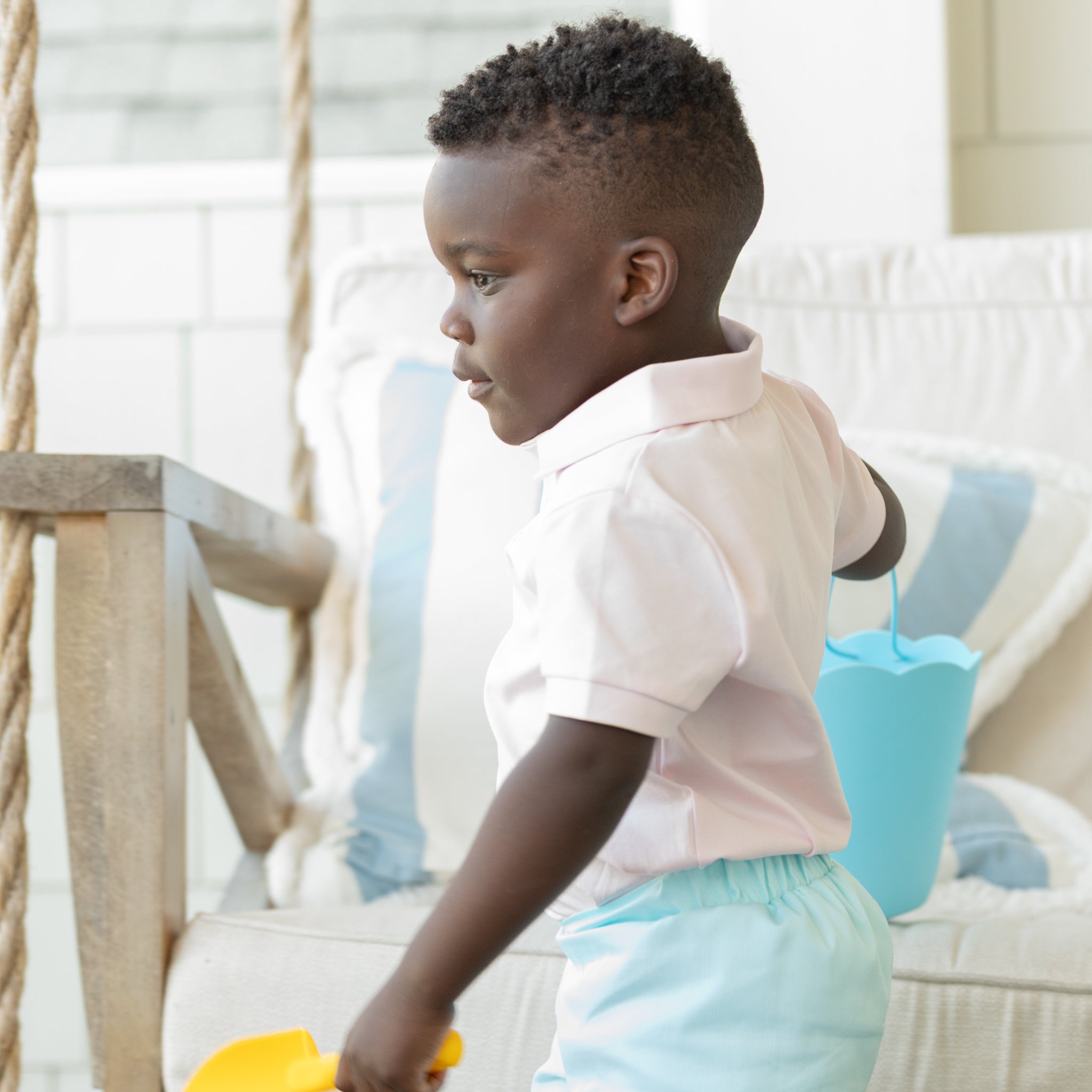 Henry Duvall boys classic polo shirt in Pink Sand, a timeless cotton polo designed for spring and summer wear.