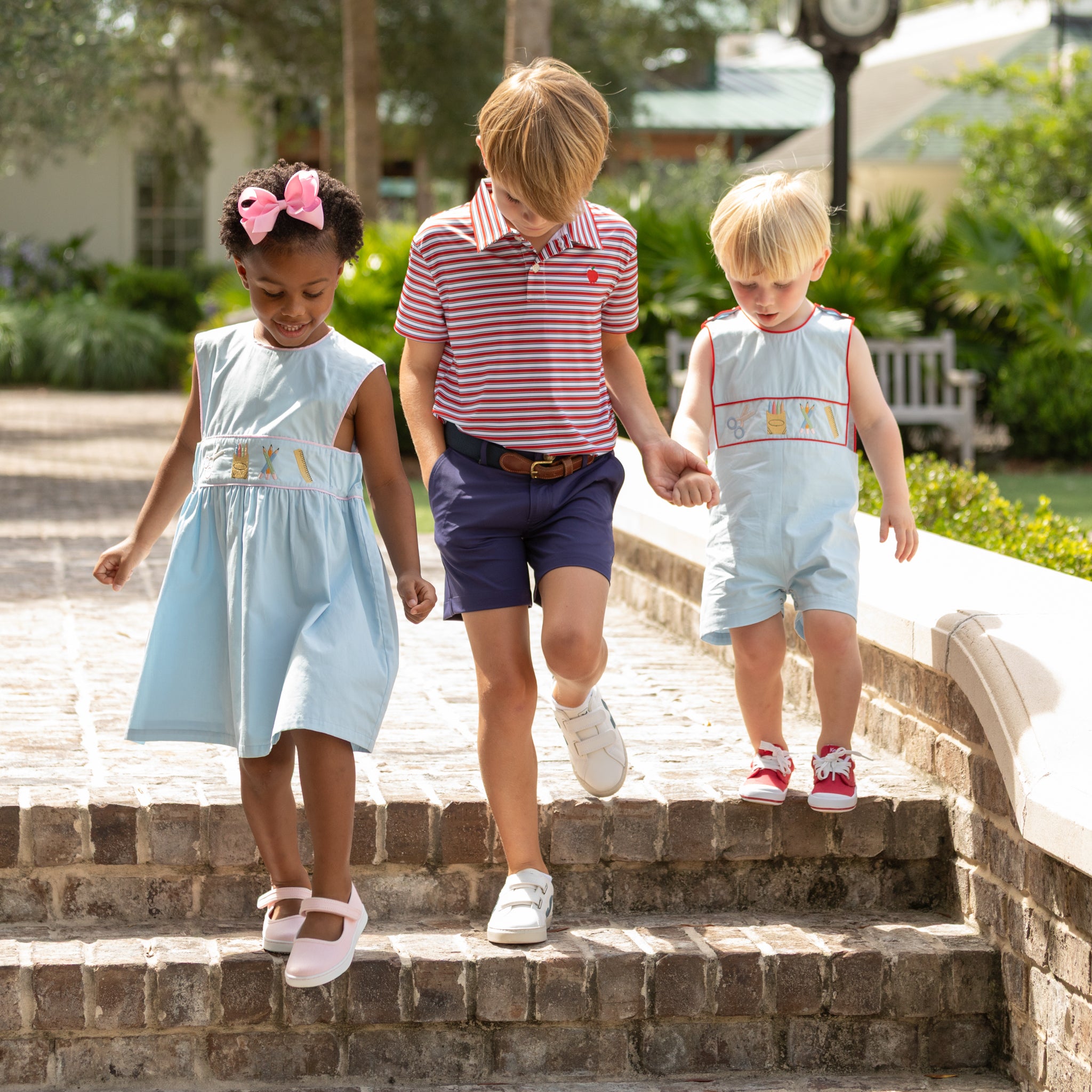 Henry Duvall Match Point Polo in red and white stripes with optional apple embroidery, classic boys back-to-school polo in lightweight performance fabric