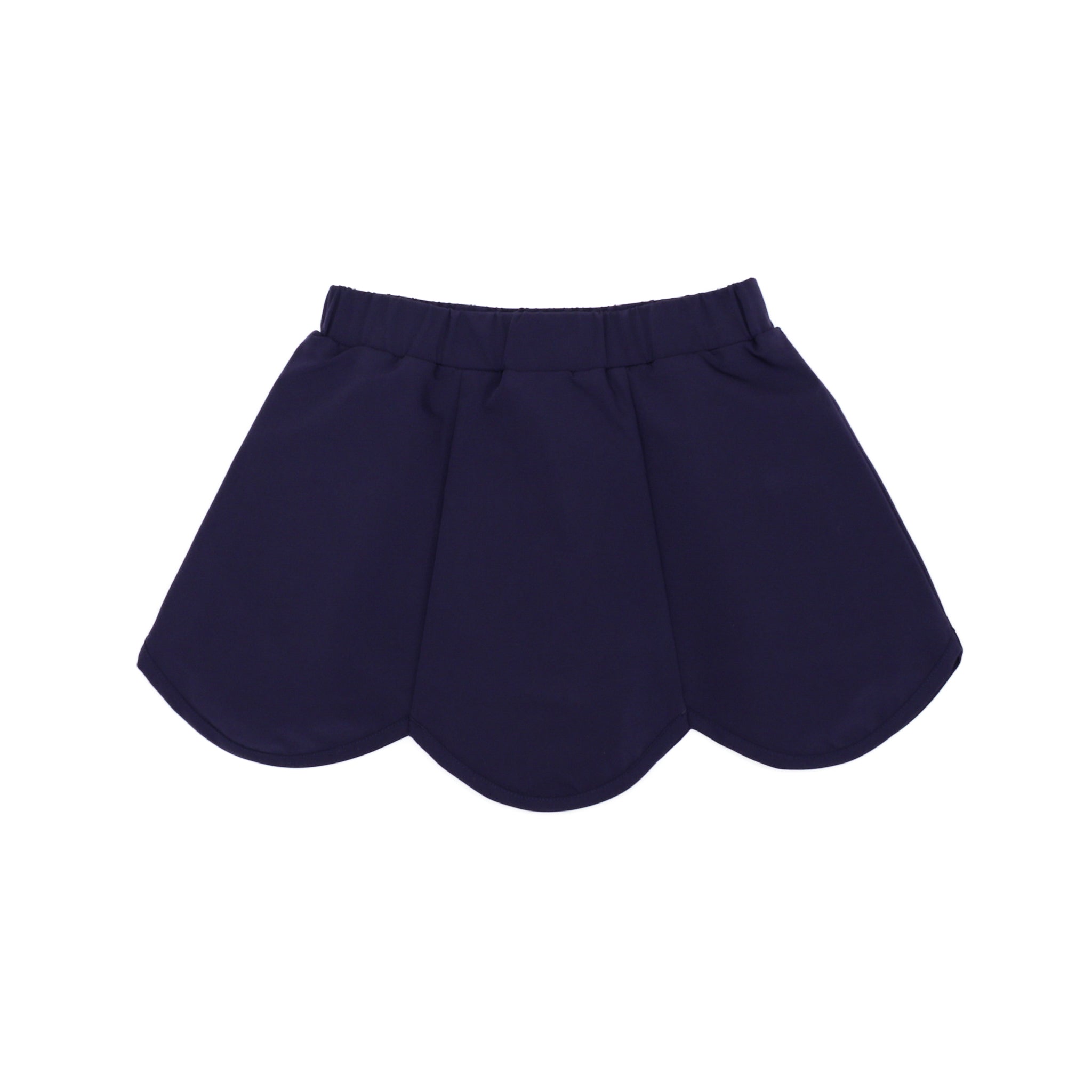 Henry Duvall Scalloped Skort in khaki or navy, performance fabric school skort with scalloped hem, built-in shorts, and hidden pocket—designed by girls for girls