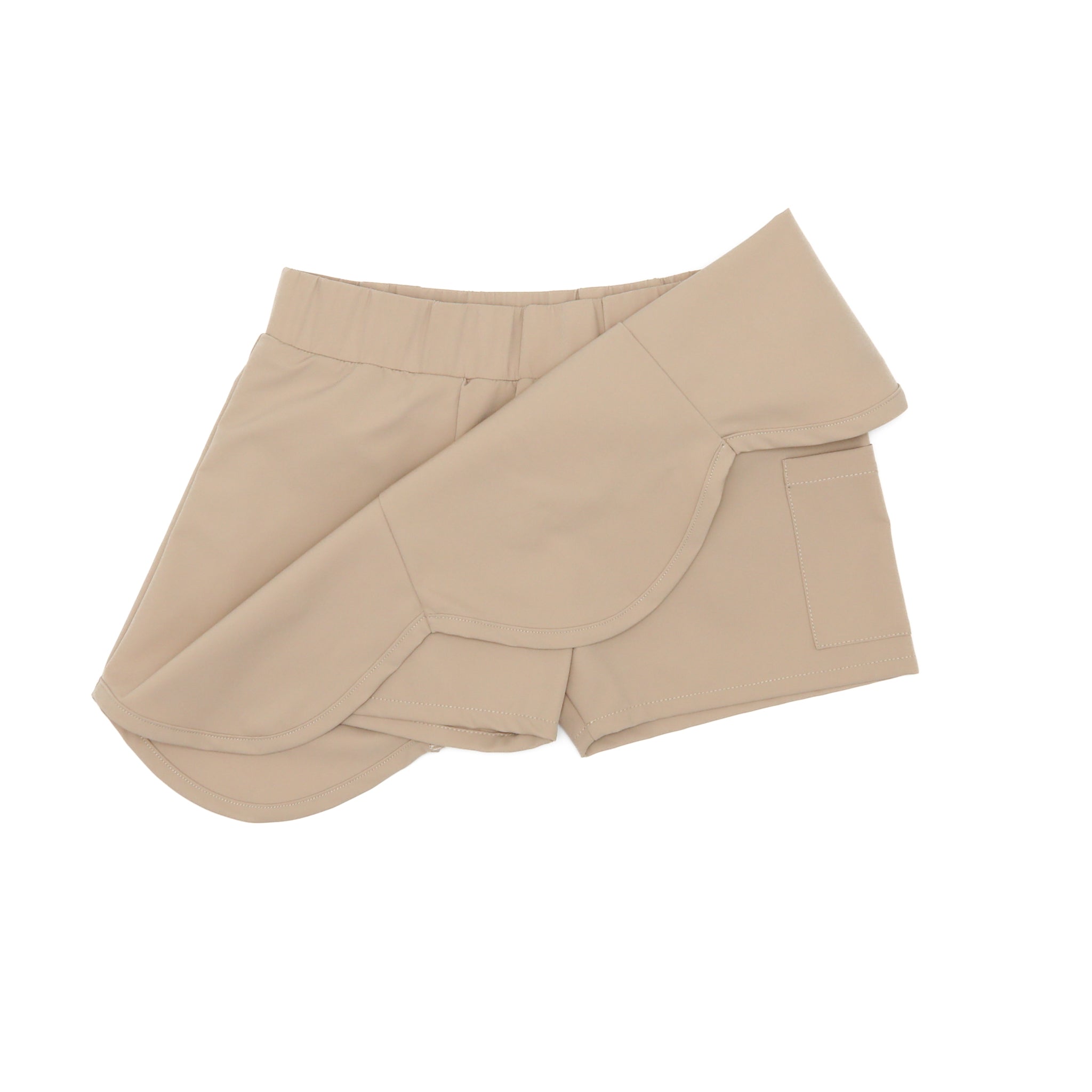 Henry Duvall Scalloped Skort in khaki or navy, performance fabric school skort with scalloped hem, built-in shorts, and hidden pocket—designed by girls for girls