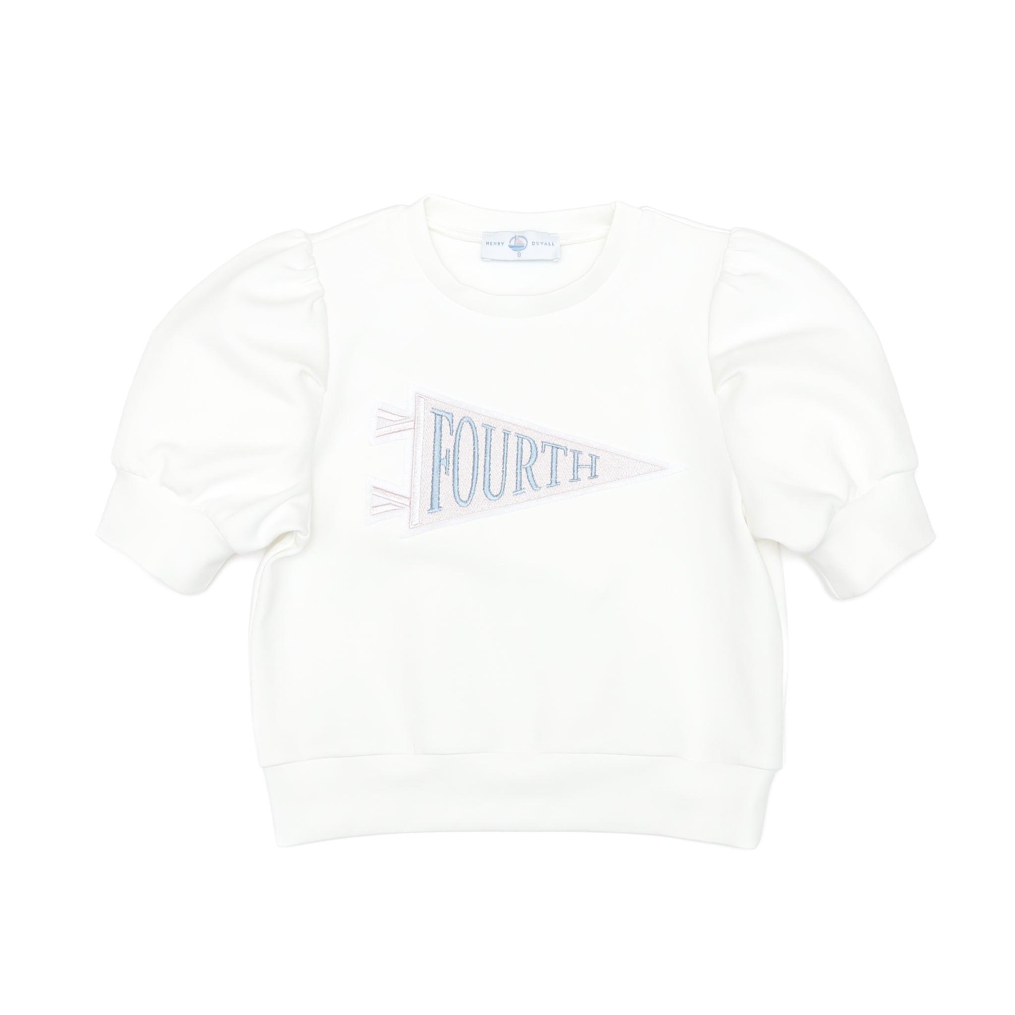 Henry Duvall Pennant Tee featuring appliqué grade pennant, classic back-to-school shirt for kindergarten through fifth grade, perfect for first day of school photos and school milestone celebrations.