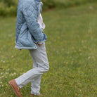 Henry Duvall Bradford Trousers for boys in blue gray herringbone, classic fall and winter pants with elastic back, heirloom-inspired English heritage style