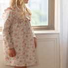 Henry Duvall Nora Dress in Beacon Hill Blooms with Parker Pink Herringbone ruffle trim, classic long sleeve holiday dress for girls, heirloom fall outfit for portraits and special occasions.