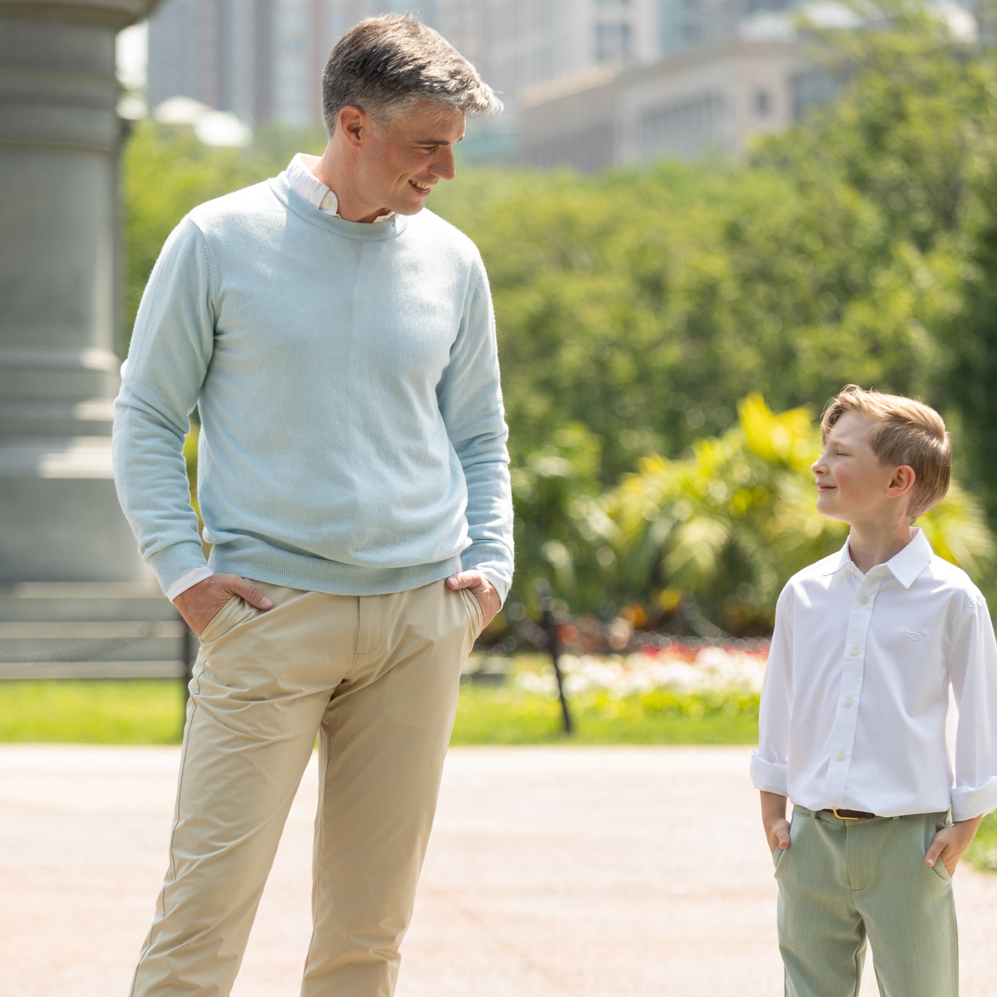 Men’s Bay Tree Blue crewneck sweater by Henry Duvall, soft anti-pilling knit perfect for fall family photos and matching children’s styles