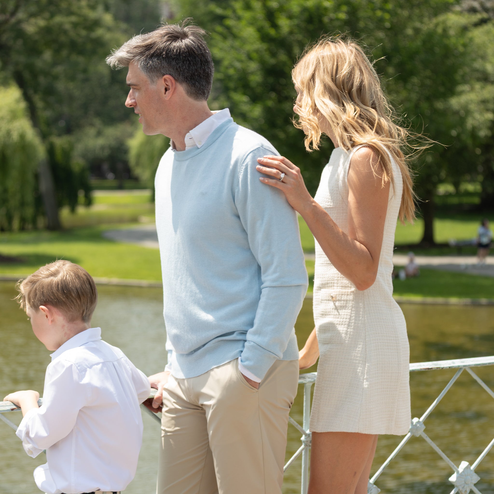 Men’s Bay Tree Blue crewneck sweater by Henry Duvall, soft anti-pilling knit perfect for fall family photos and matching children’s styles