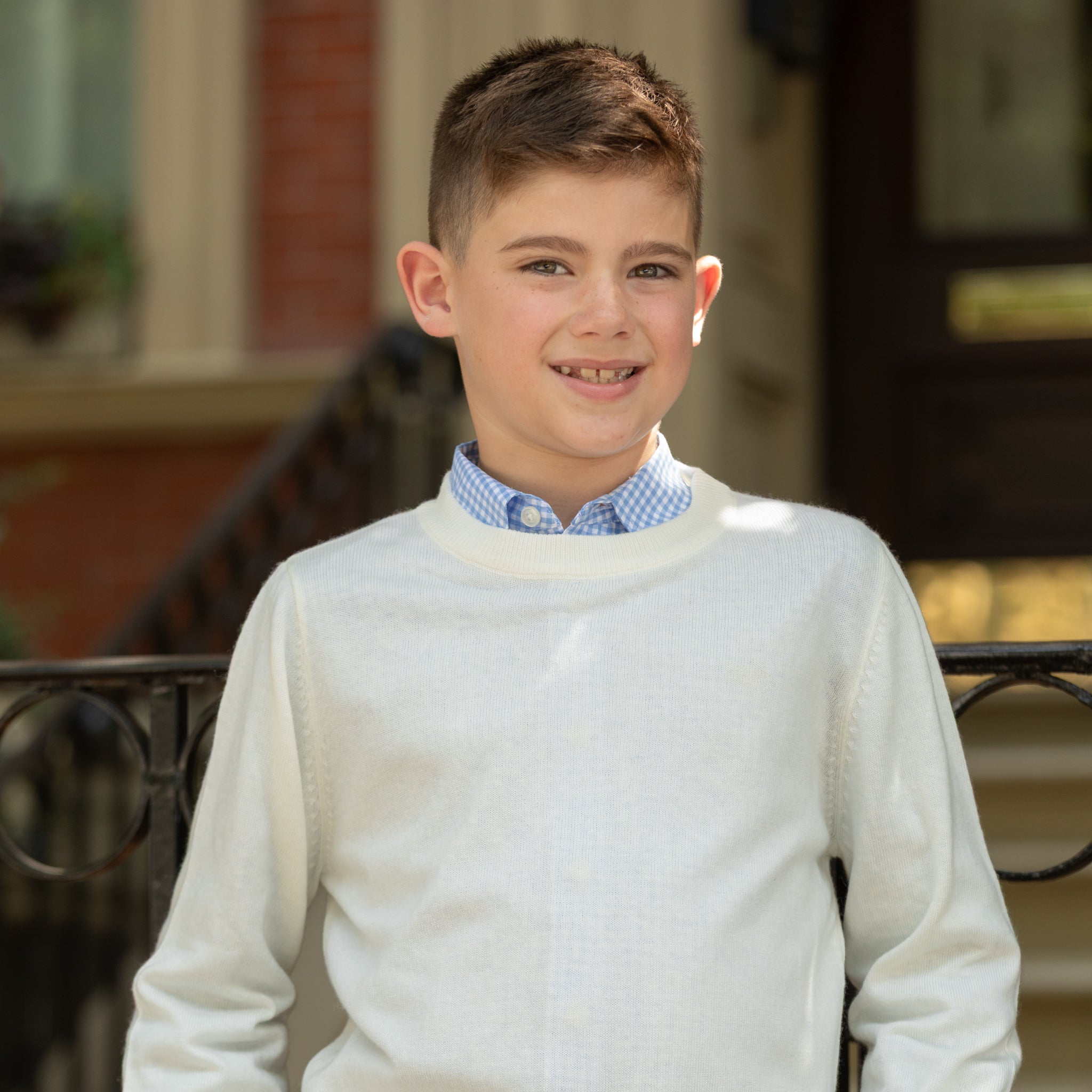 Henry Duvall boys ivory crewneck sweater, classic fall knitwear for school, holidays, and layering, cozy anti-pilling knit