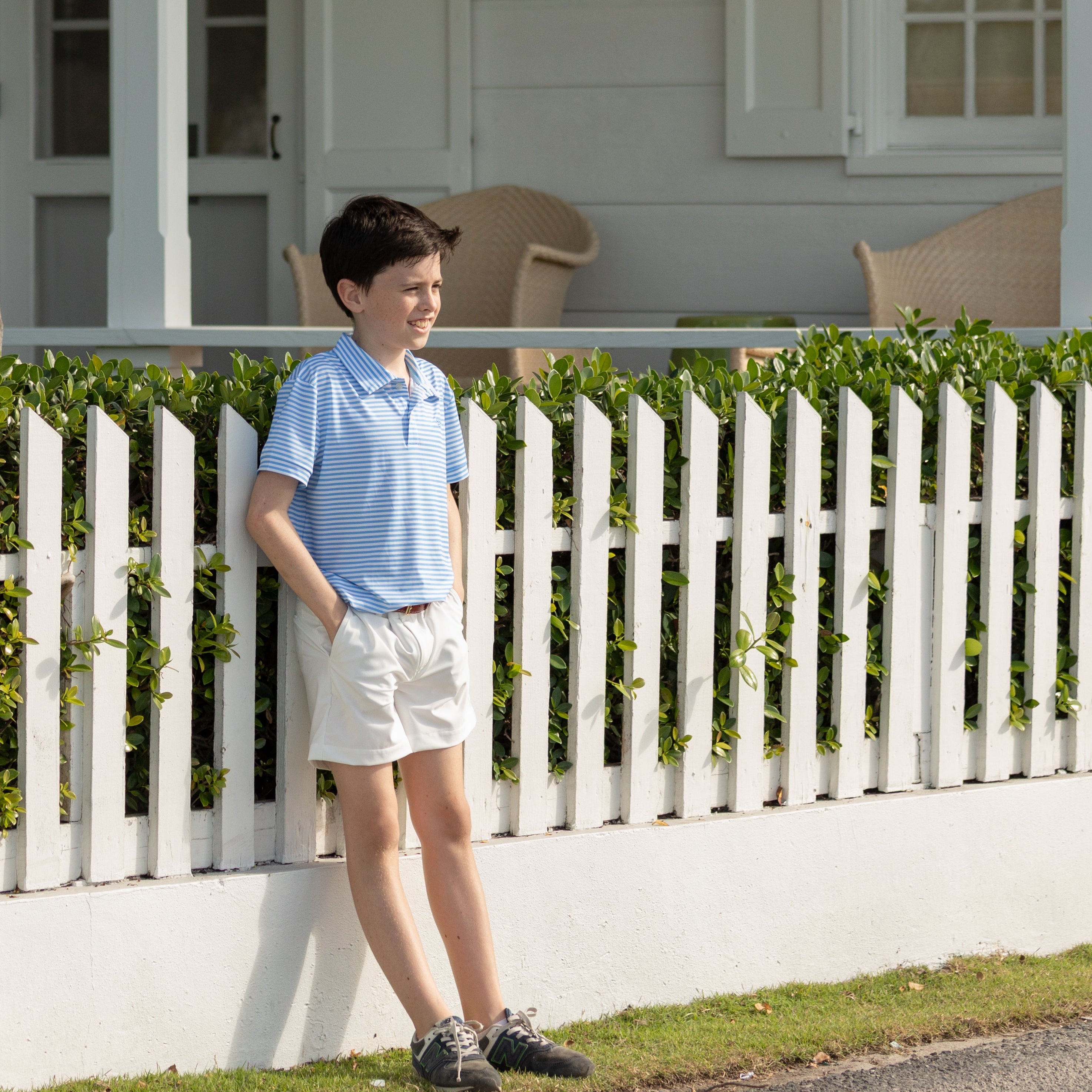 Henry Duvall Hart Shorts for boys in performance fabric, stain-resistant and wrinkle-resistant classic preppy shorts with adjustable waistband for everyday wear.