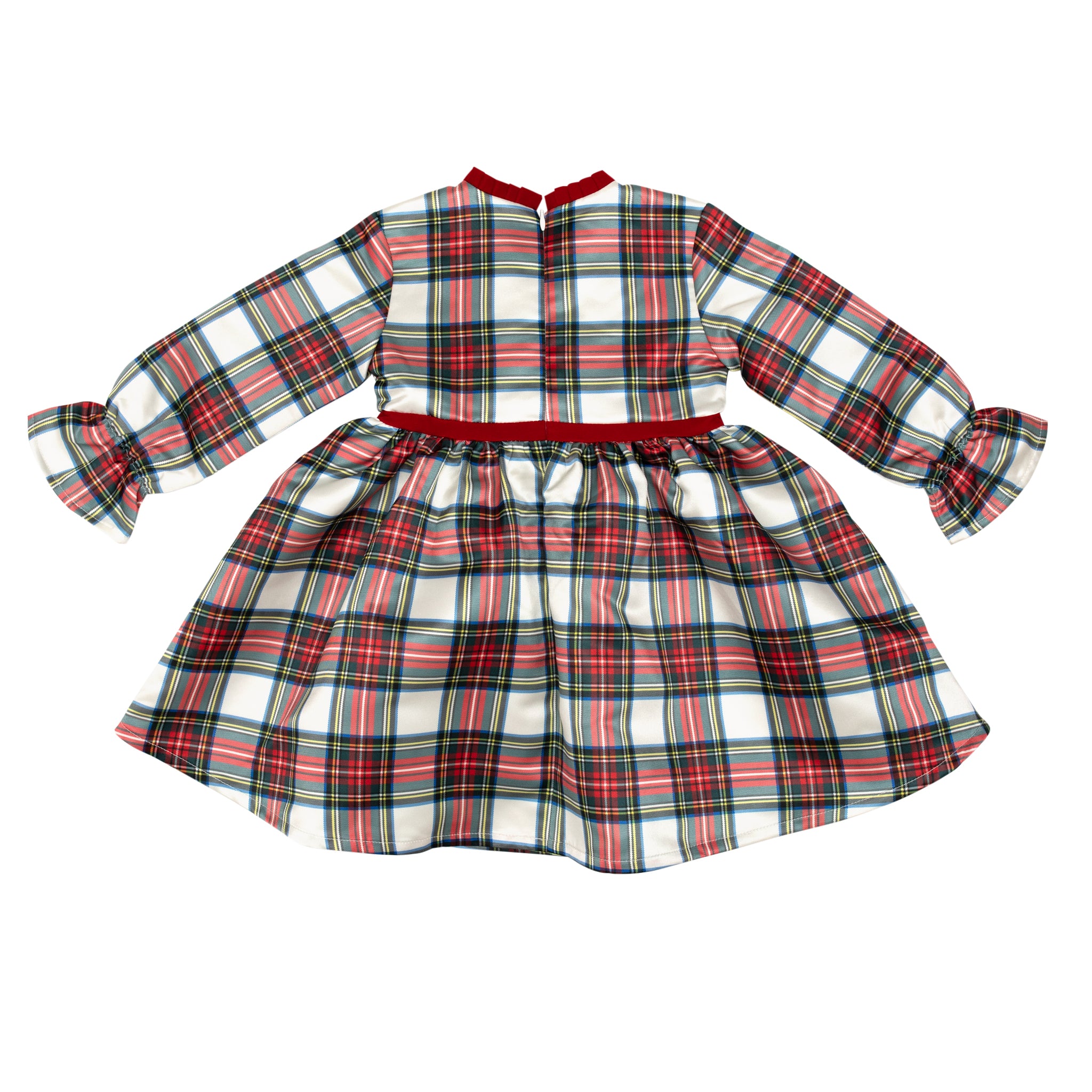 Girl's plaid holiday dress in Townsend Tartan with bow waist detail, vintage-inspired fit, perfect for family photos and festive gatherings – Henry Duvall classic