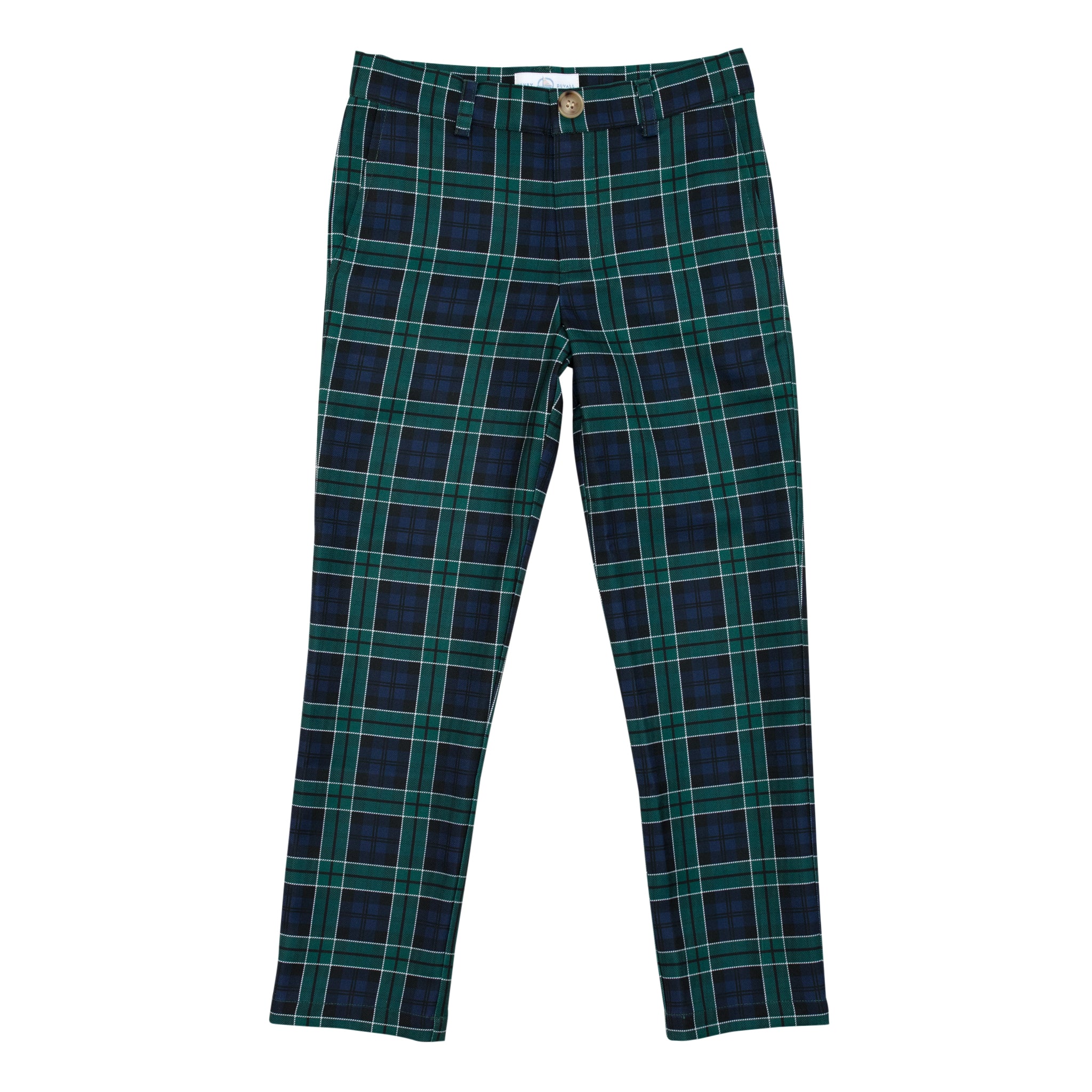 Boys holiday trousers in classic green and navy tartan, tailored Christmas pants for older boys with coordinating sibling outfits from Henry Duvall