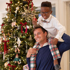 Classic boys’ holiday trousers in traditional Townsend Tartan with red and green plaid – perfect for family photos and festive occasions