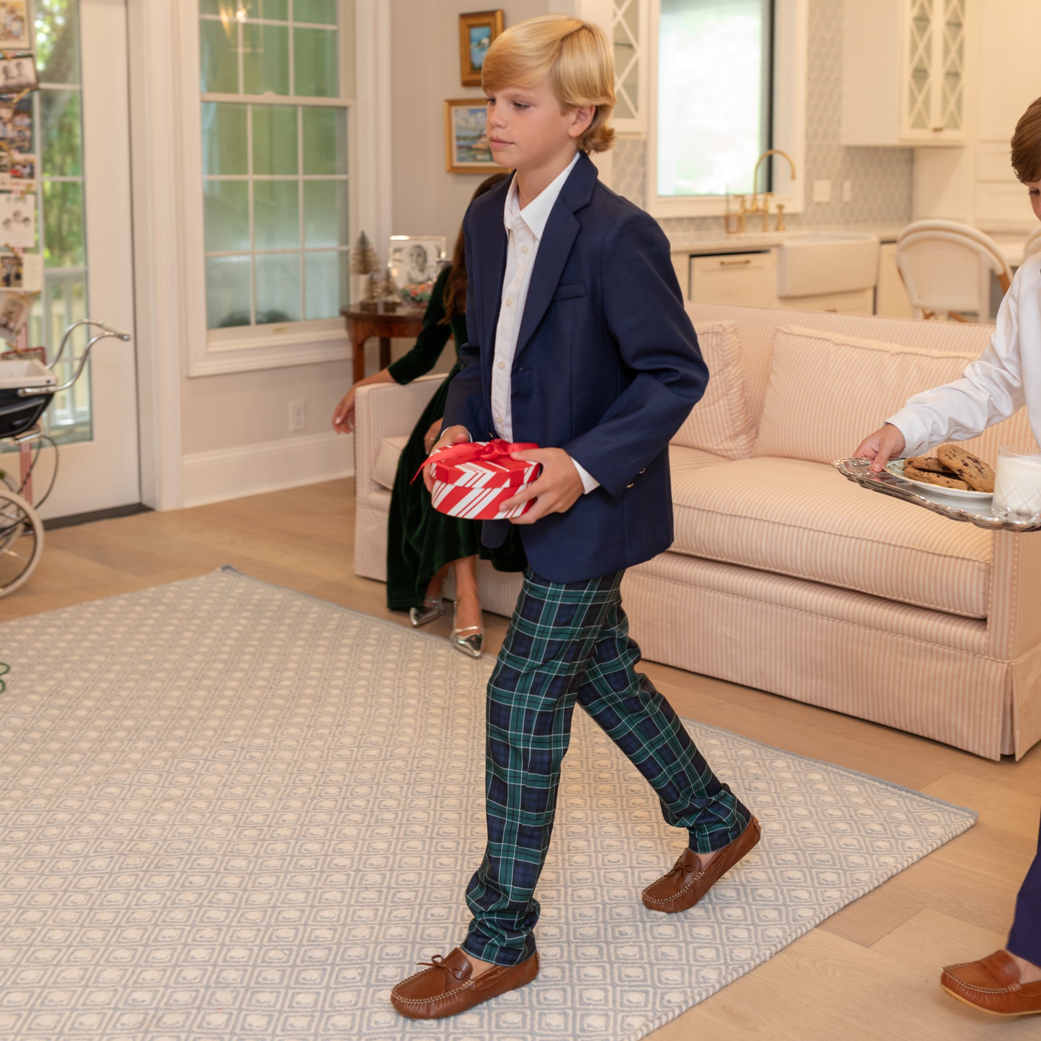 Henry Duvall Wentworth Blazer for boys in classic navy with gold HD branded buttons, timeless children’s holiday blazer for church, portraits, and special occasions