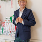 Henry Duvall Wentworth Blazer for boys in classic navy with gold HD branded buttons, timeless children’s holiday blazer for church, portraits, and special occasions