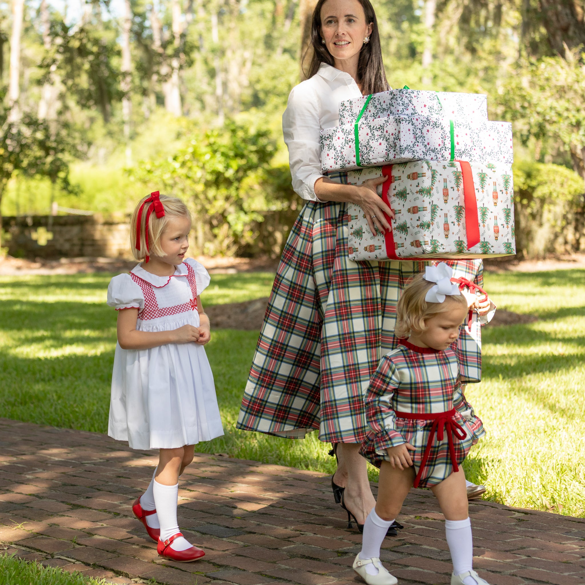 Henry Duvall Audrey Skirt for women in traditional red Townsend Tartan, classic holiday plaid skirt with flattering pleats and timeless silhouette, perfect for festive gatherings and family photos