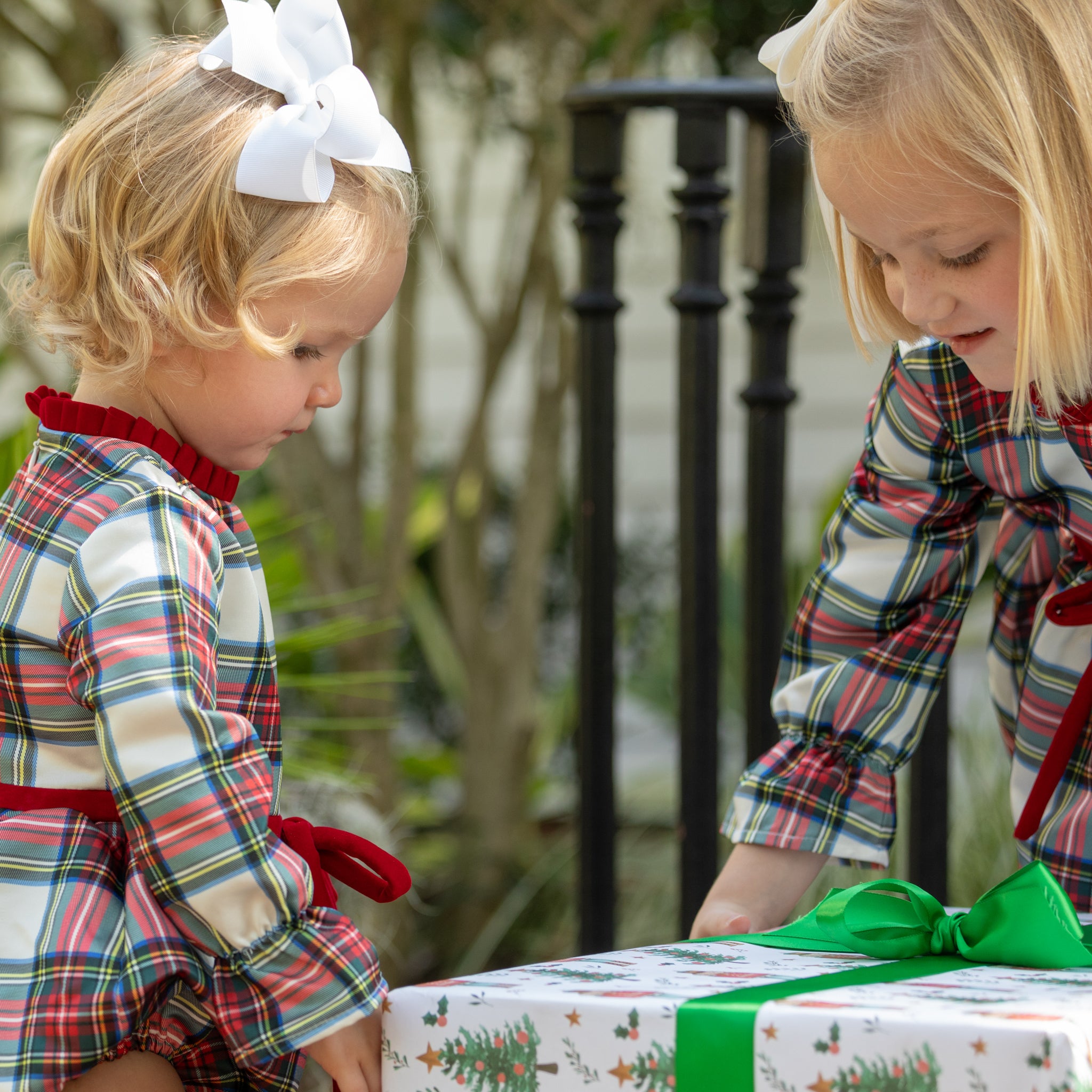 Baby girl holiday bubble in Townsend Tartan with bow waist detail, classic plaid design for fall and holiday photos – Henry Duvall timeless baby outfit