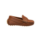 Elephantito tan leather driver loafer for boys with pebble sole and vamp strap, classic slip-on dress shoe for fall outfits, family gatherings, and everyday style at Henry Duvall