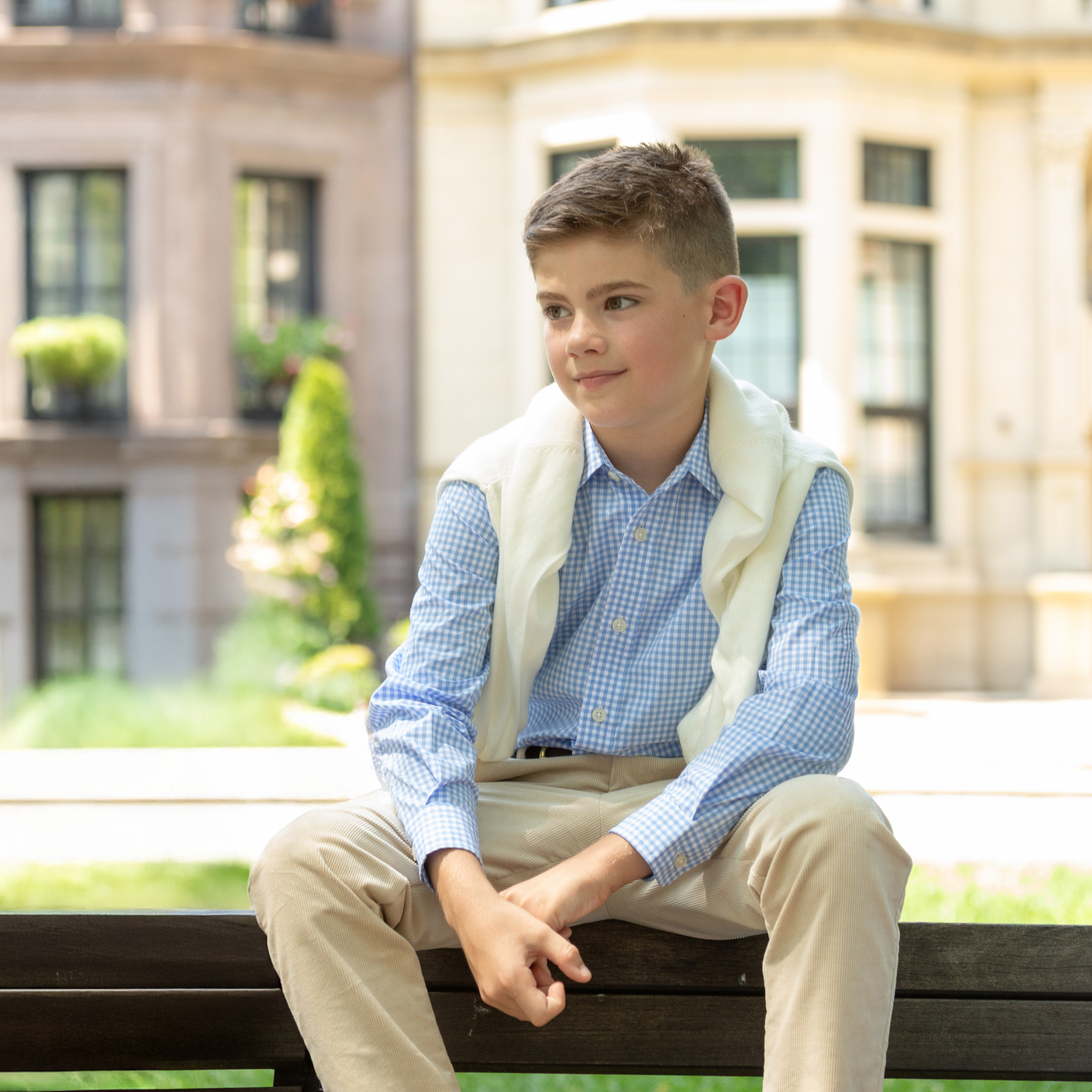 Henry Duvall Bradford Trousers in King’s Way Khaki Corduroy, classic boys fall and winter pants with adjustable elastic inside, perfect for dressing up or coordinating with family looks