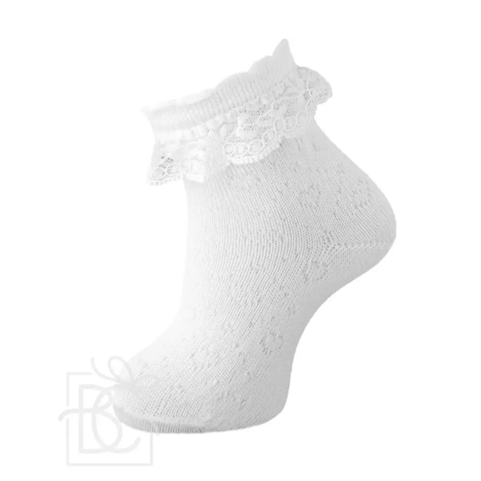 Carlomagno girls’ openwork lace socks in soft Scottish yarn, white dress socks with cuffed ruffle look without cuffing, made in Spain – Henry Duvall